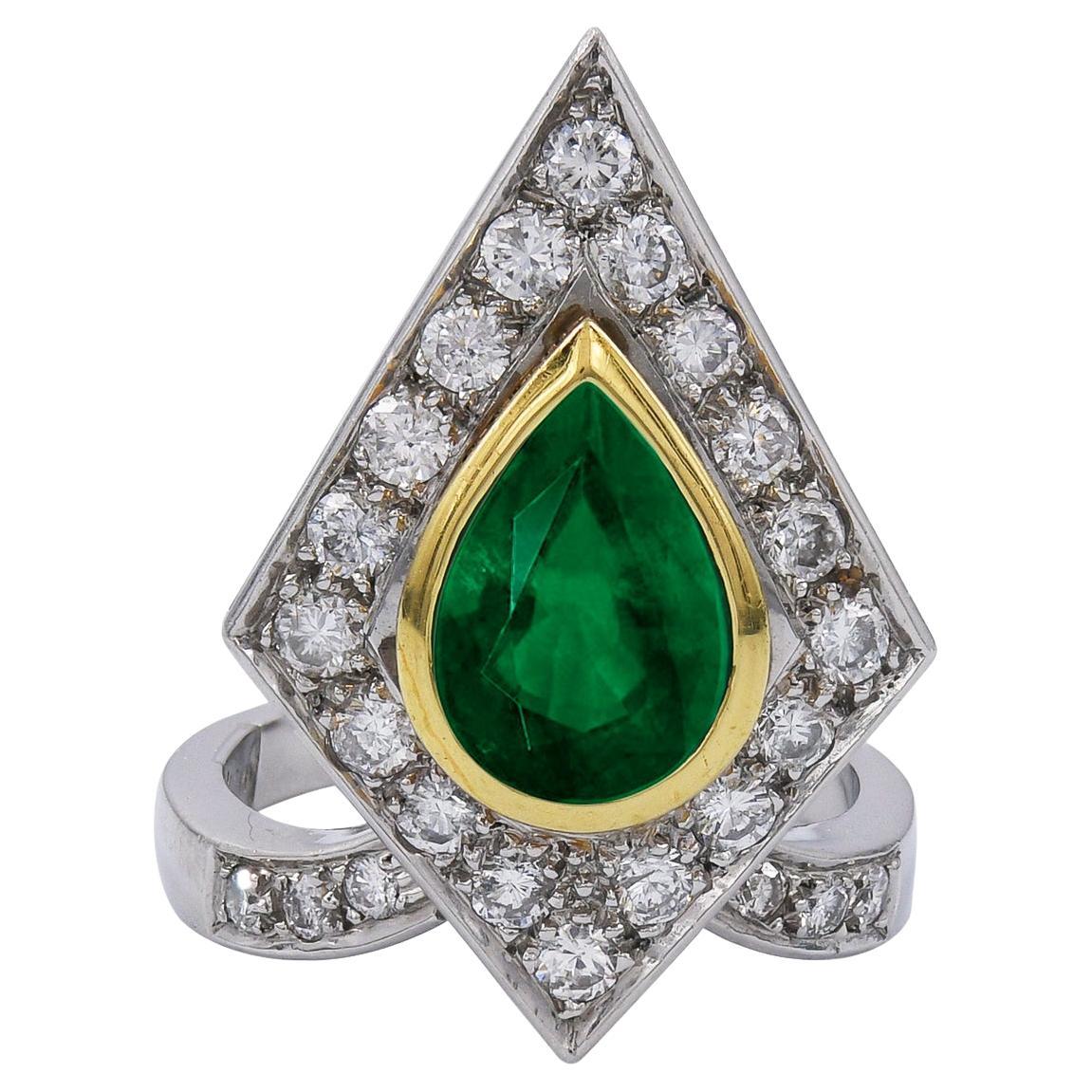 Spectra Fine Jewelry GRS Certified Emerald Diamond Pyramid Ring For Sale