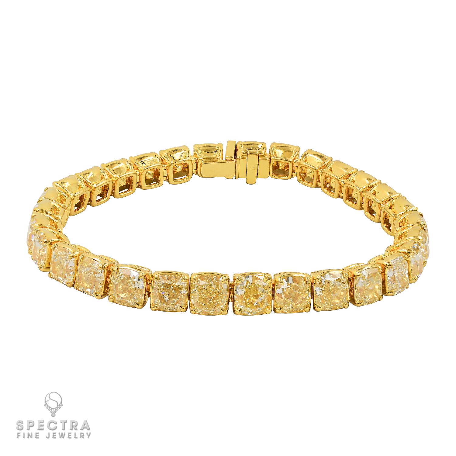 Cushion Cut Spectra Fine Jewelry 32.83 Carat Yellow Diamond Bracelet For Sale