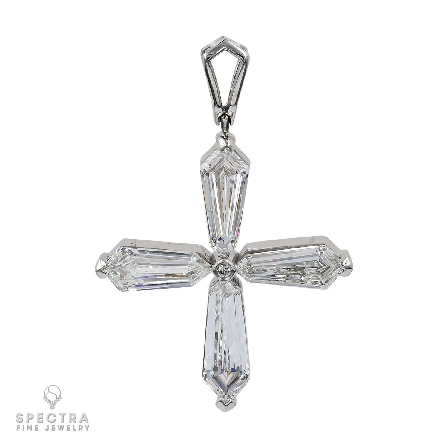 Kite Cut Spectra Fine Jewelry 3.39 Carat Kite-Shaped Diamond Cross Pendant For Sale