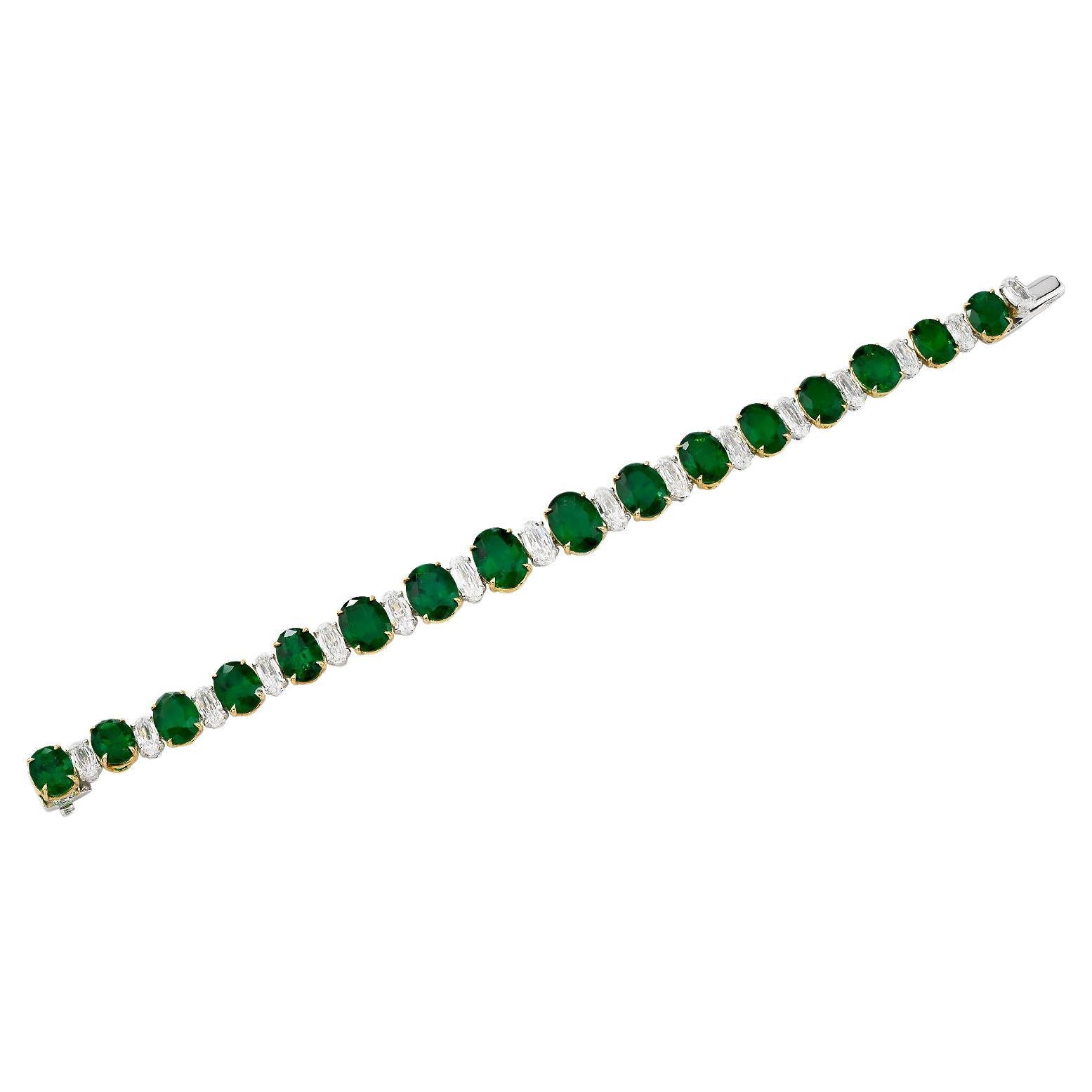 Spectra Fine Jewelry 37.24-Carat Oval Emerald Diamond Bracelet