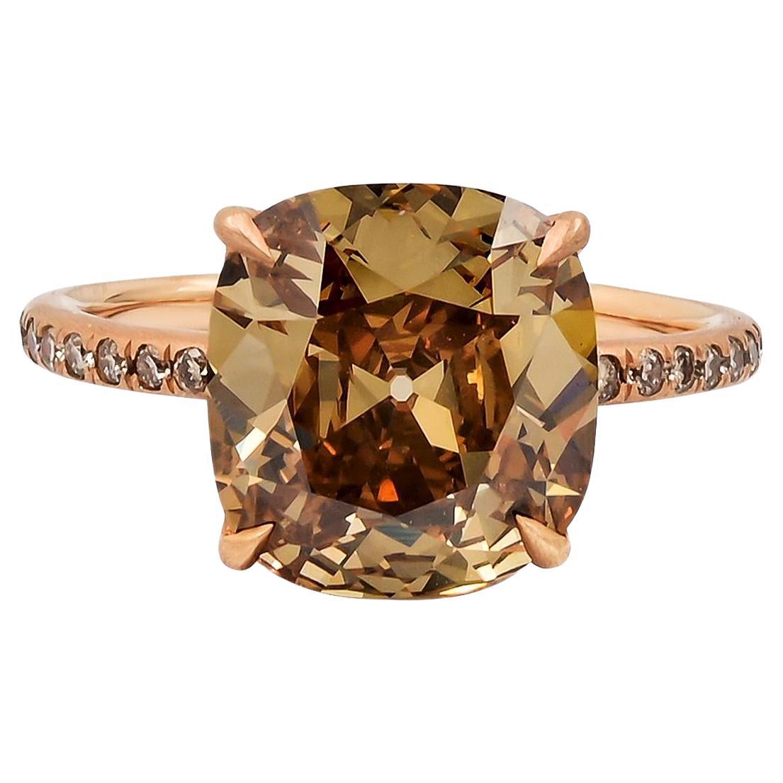 Spectra Fine Jewelry 4.08 Carat Fancy Brown Yellow Diamond Engagement Ring For Sale