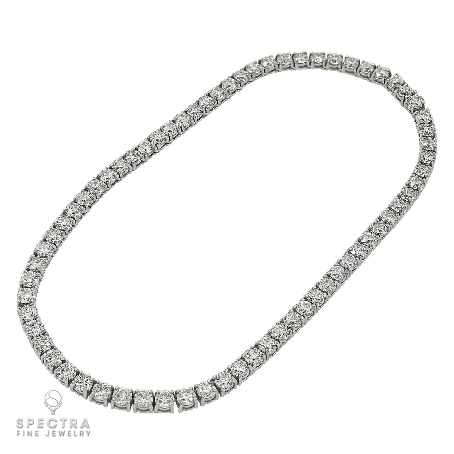 Round Cut Spectra Fine Jewelry 47.60 Carat Diamond Tennis Necklace For Sale