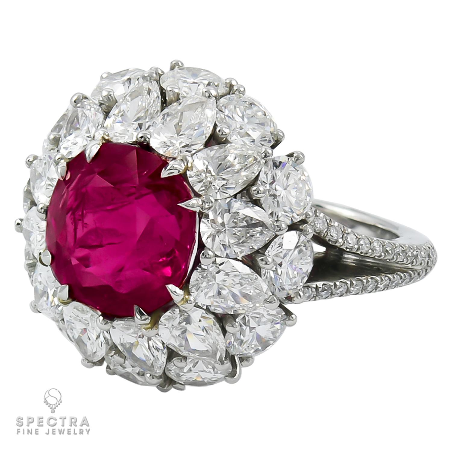 Cushion Cut Spectra Fine Jewelry 4.99 Carat Ruby Diamond Cocktail Ring For Sale