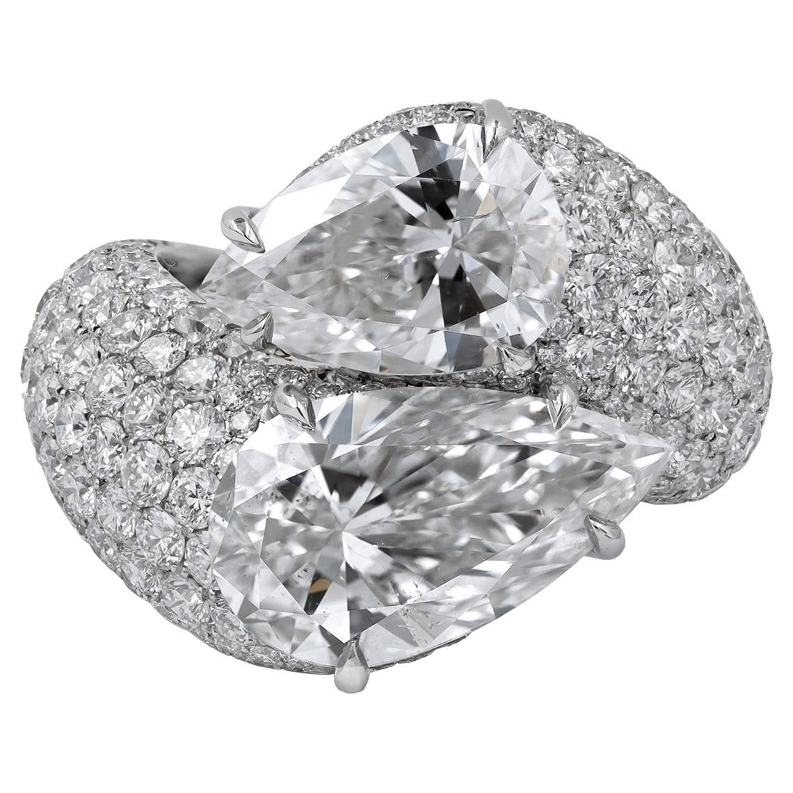 Spectra Fine Jewelry 5.02 and 3.02 Carat Pear-Shaped Diamond Bypass Ring