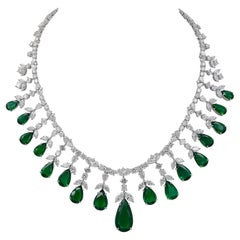 Spectra Fine Jewelry 57.37 Carat Zambian Emerald Diamond Fringe Necklace