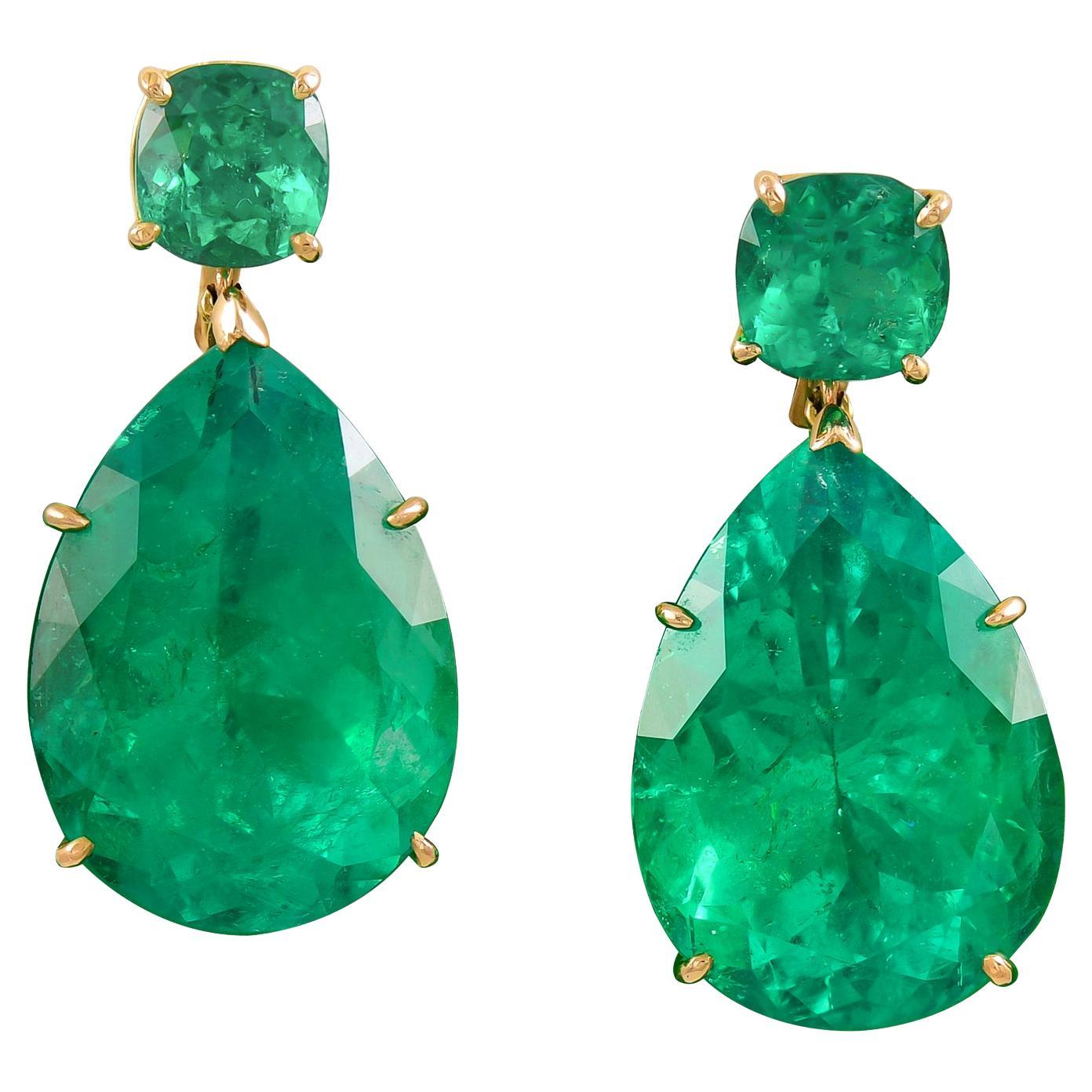 Spectra Fine Jewelry C. Dunaigre Certified Colombian Emerald Drop Earrings For Sale