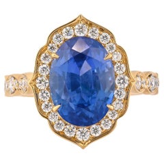Spectra Fine Jewelry 6.0 Carat Unheated Ceylon Sapphire Diamond Ring