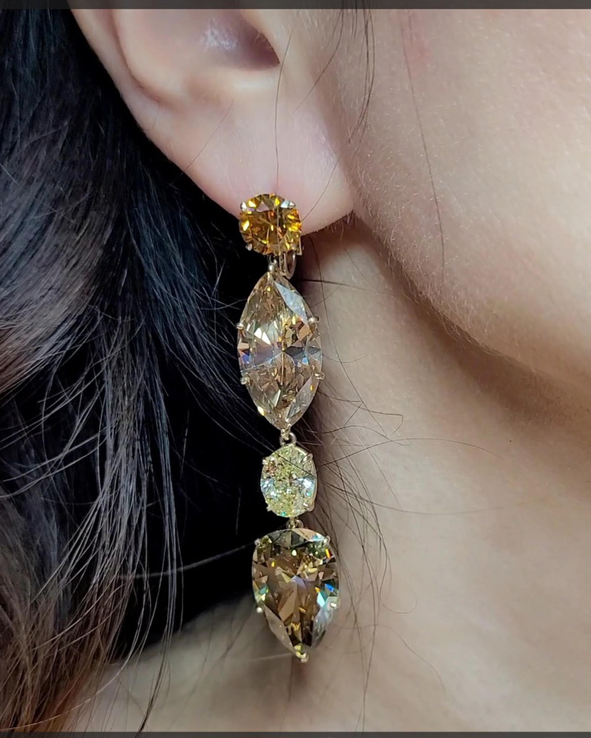 Mixed Cut Spectra Fine Jewelry 61.20 Carat Fancy Colored Diamond Drop Earrings For Sale