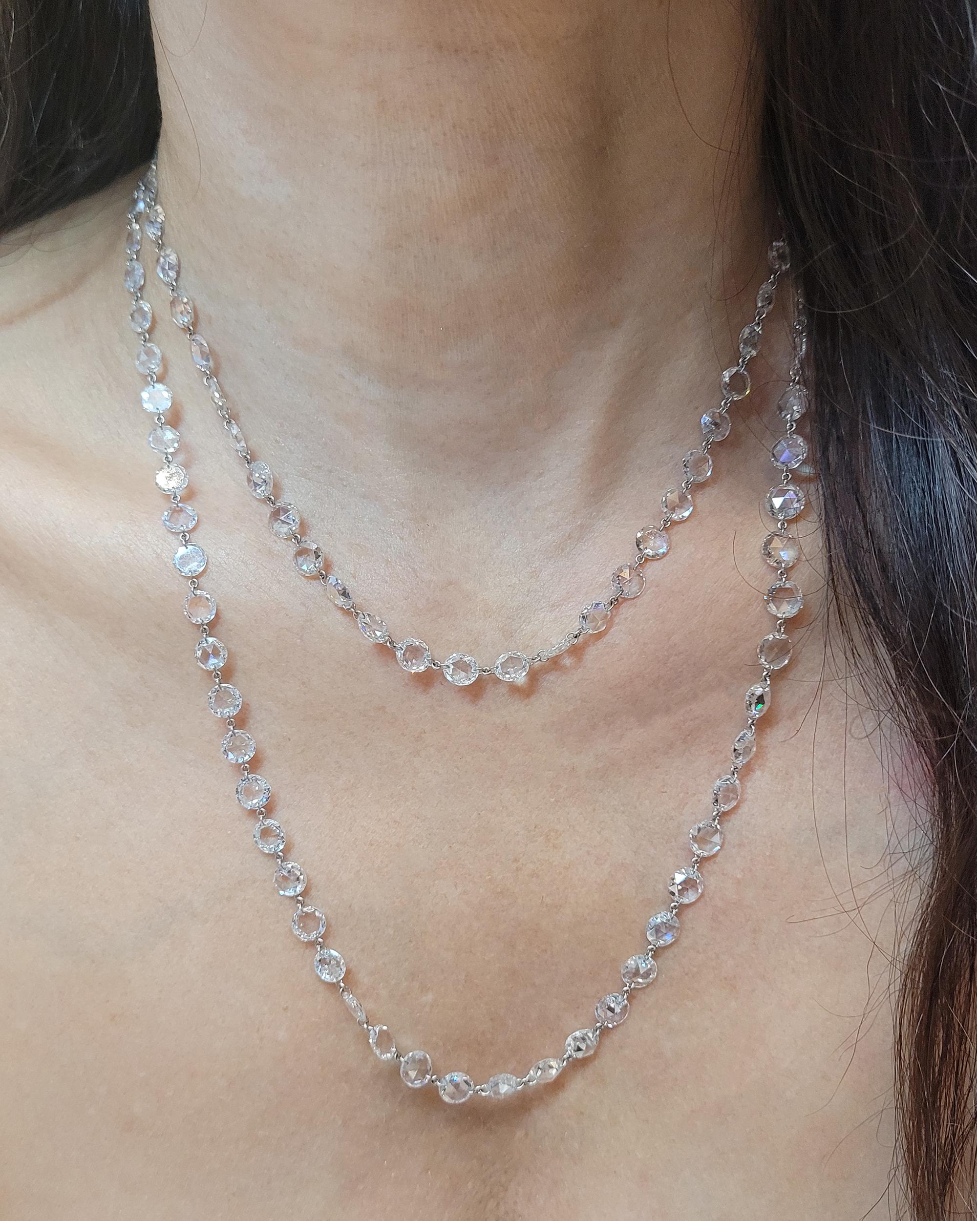 Spectra Fine Jewelry 62.92 Carat Rose Cut Diamond Long Chain Necklace In New Condition For Sale In New York, NY