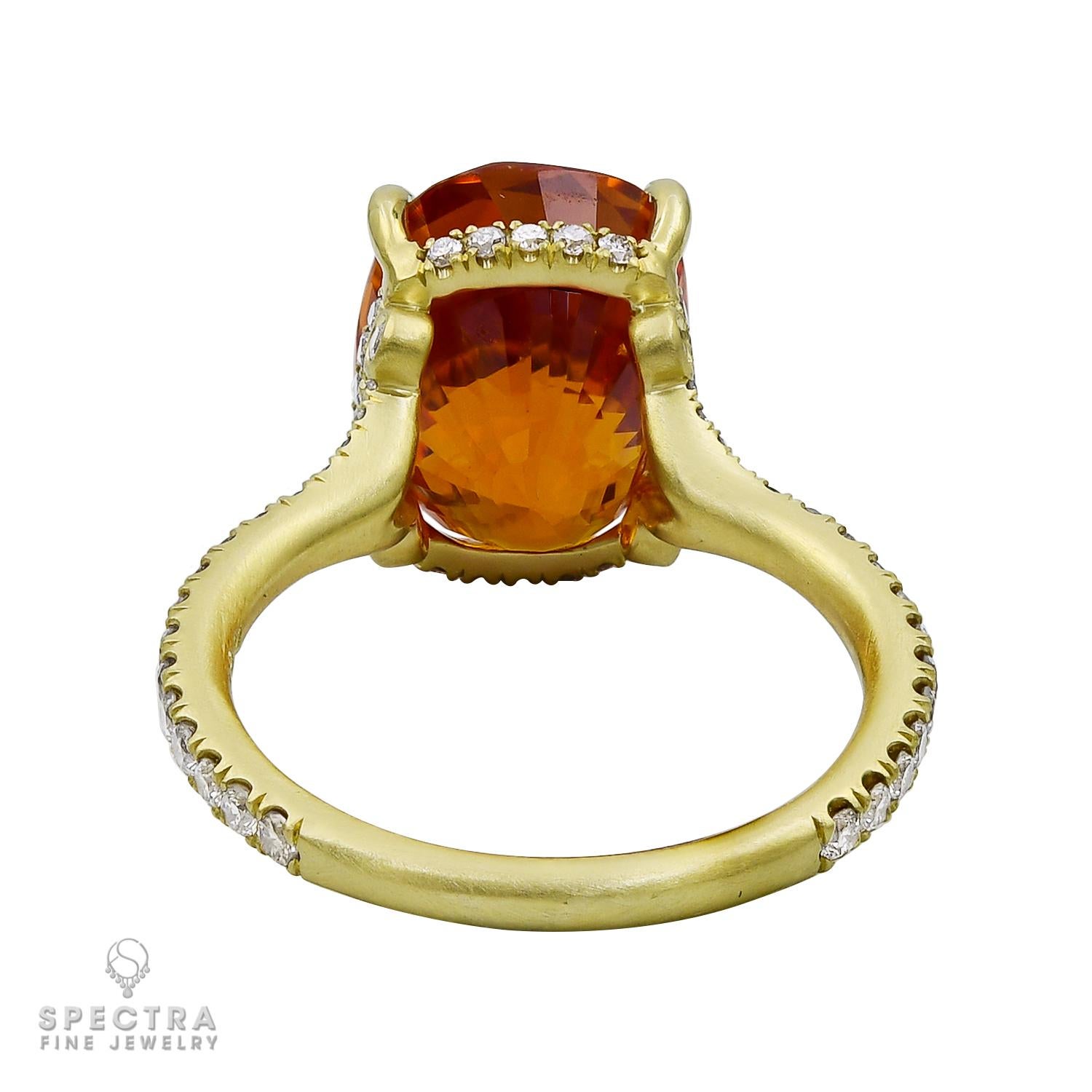 Cushion Cut AGL Certified 7.88 Carat Orange Sapphire Diamond Ring For Sale