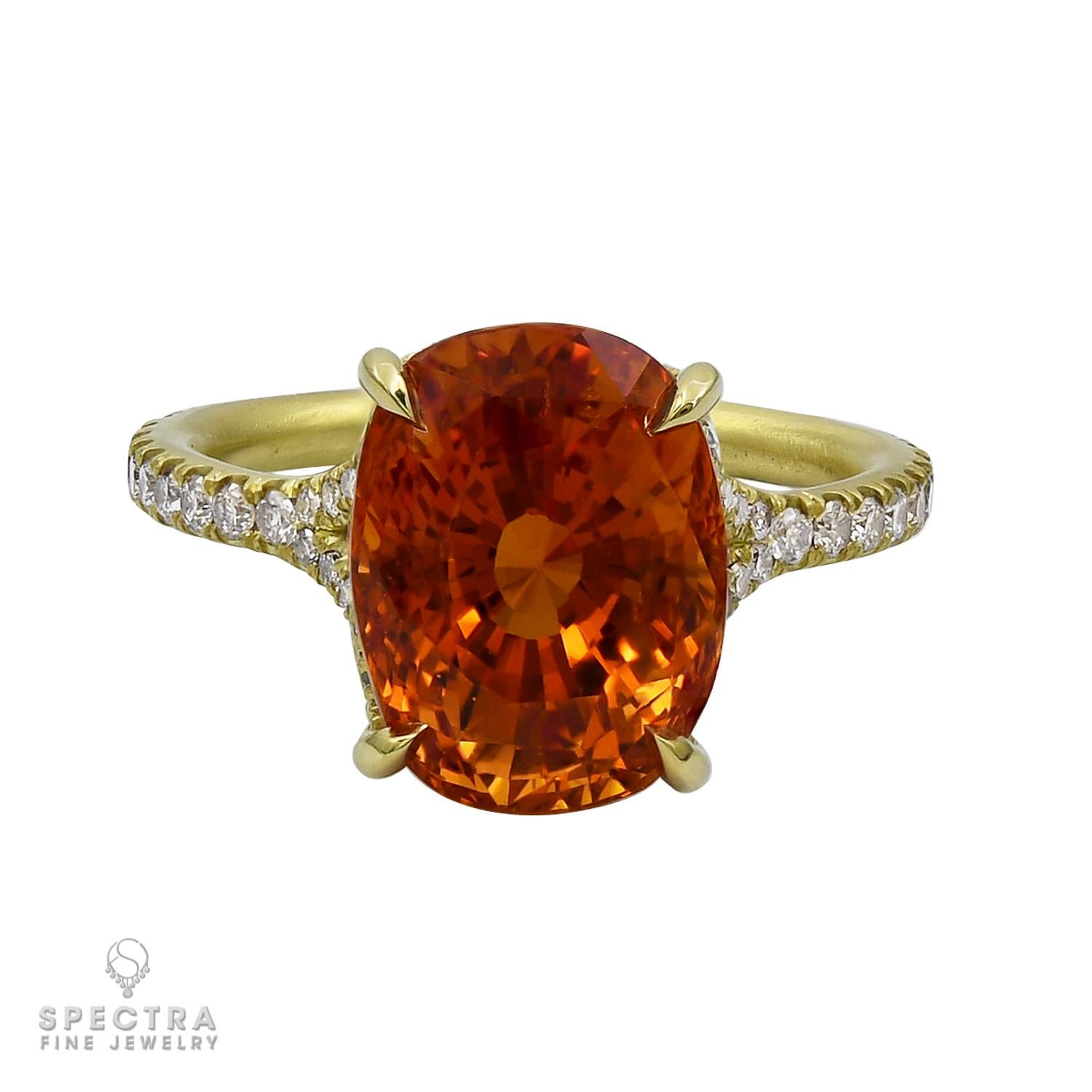 AGL Certified 7.88 Carat Orange Sapphire Diamond Ring In New Condition For Sale In New York, NY