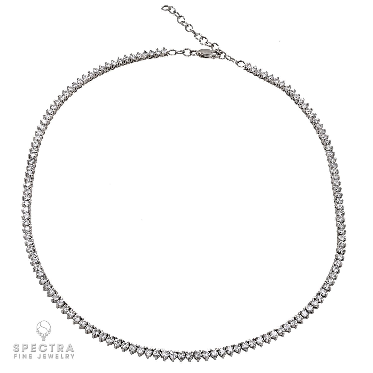 Contemporary Spectra Fine Jewelry 7.89 Carat Round Diamond Tennis Necklace in 18k Gold For Sale