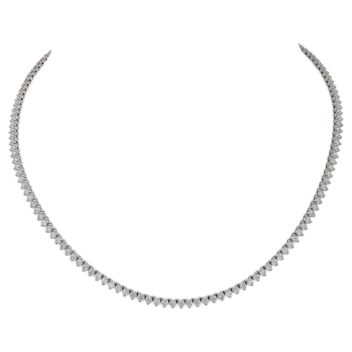 Spectra Fine Jewelry 7.89 Carat Round Diamond Tennis Necklace in 18k Gold For Sale
