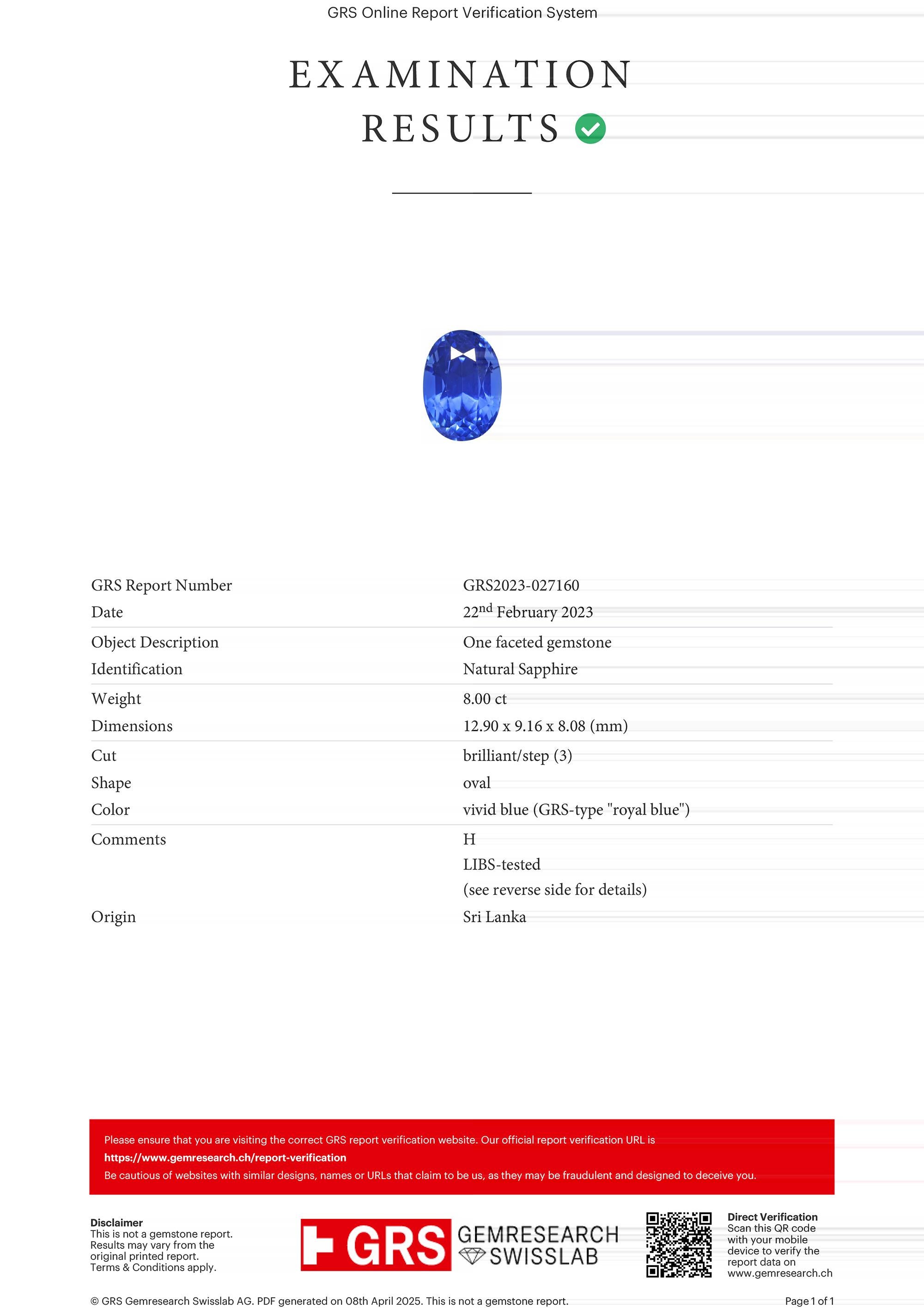 Taglio ovale Spectra Fine Jewelry Anello con zaffiro blu reale di Ceylon da 8,0 carati in vendita