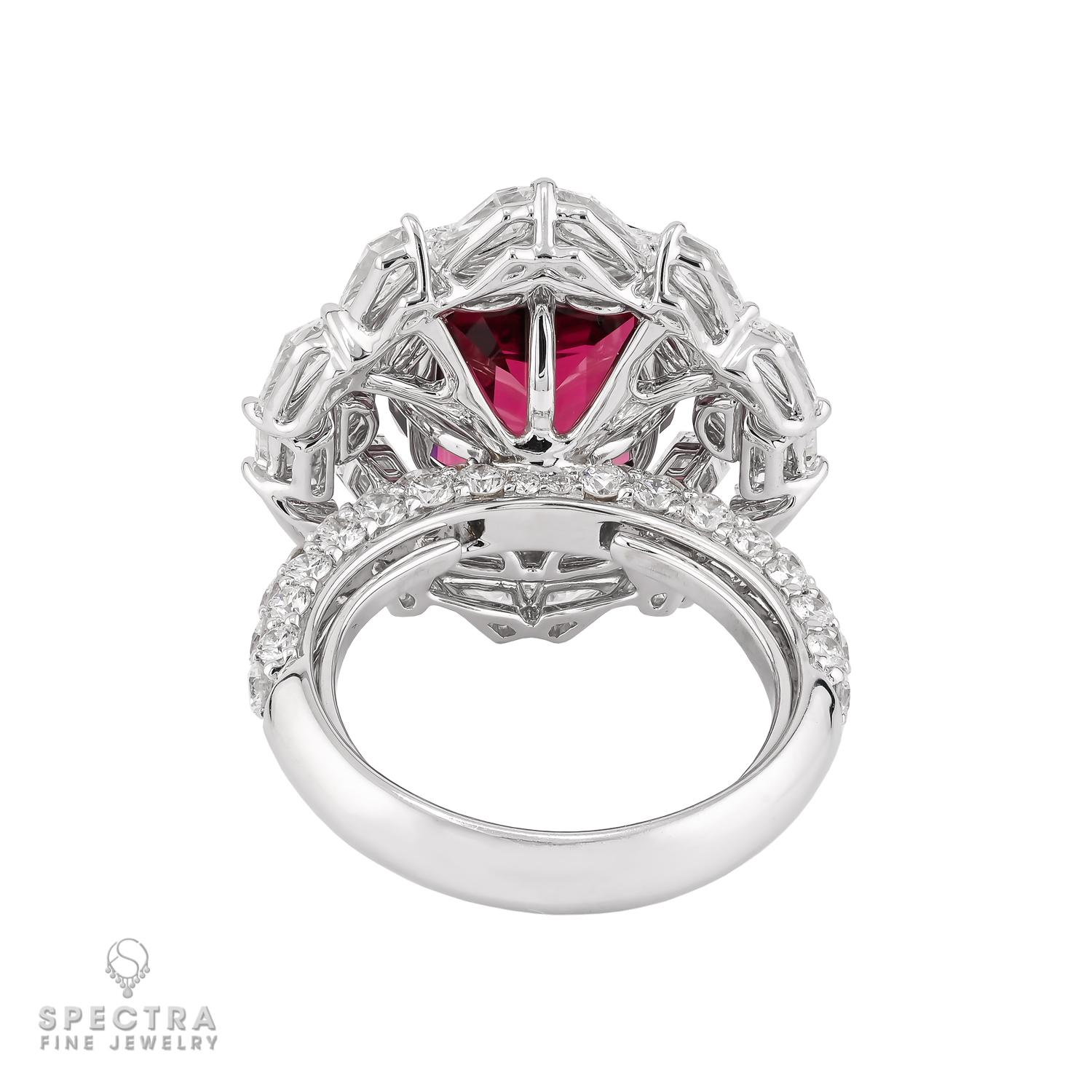 Cushion Cut Spectra Fine Jewelry 8.88 Carat Red Spinel Diamond Ring For Sale