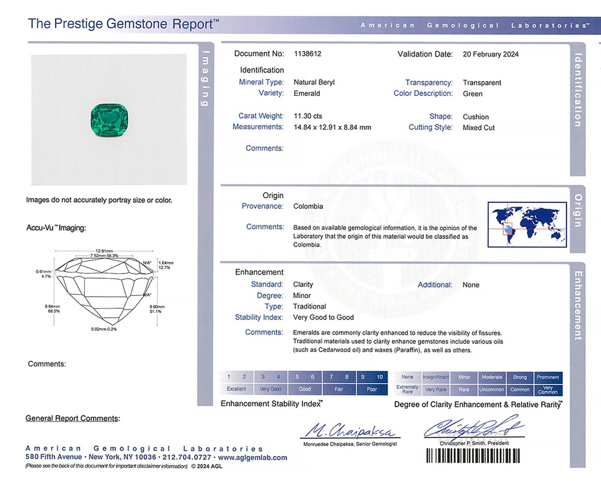 Emerald Cut Spectra Fine Jewelry AGL Certified 11.30 Carat Colombian Emerald Diamond Ring For Sale