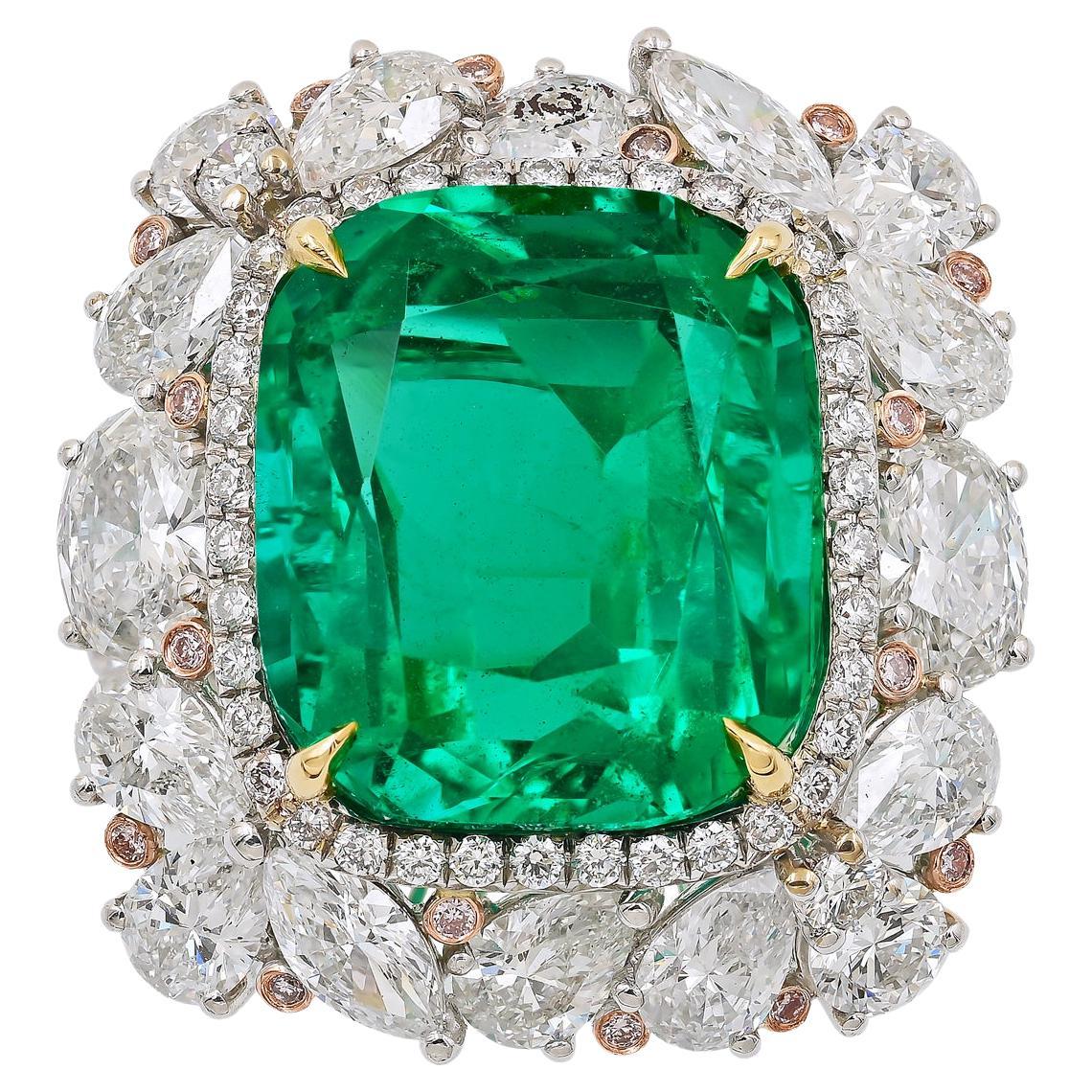 Spectra Fine Jewelry AGL Certified 11.30 Carat Colombian Emerald Diamond Ring For Sale