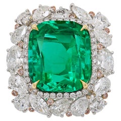 Spectra Fine Jewelry AGL Certified 11.30 Carat Colombian Emerald Diamond Ring