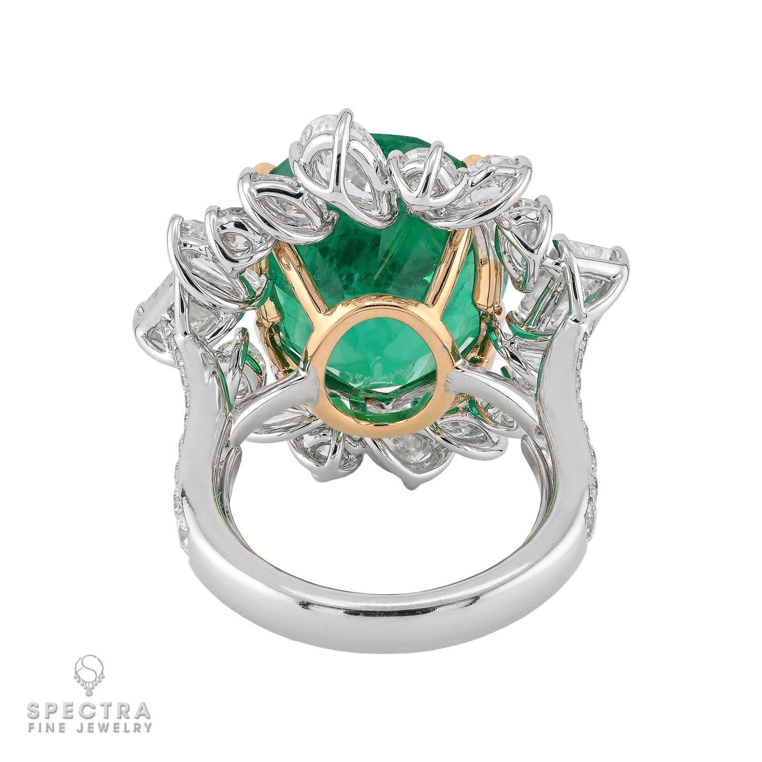 Contemporary Spectra Fine Jewelry AGL Certified 11.32 Carat Colombian Emerald Diamond Ring For Sale