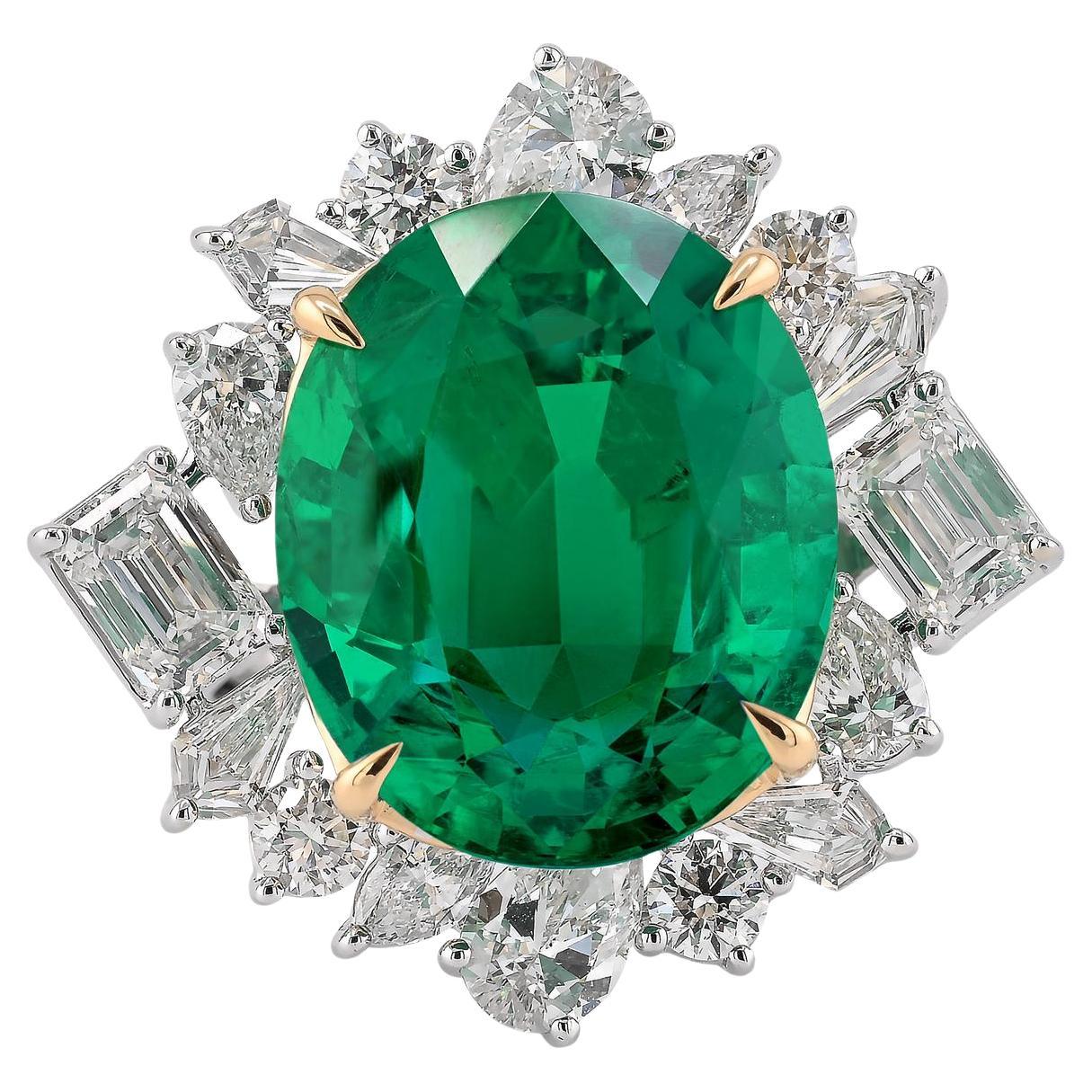 Spectra Fine Jewelry AGL Certified 11.32 Carat Colombian Emerald Diamond Ring
