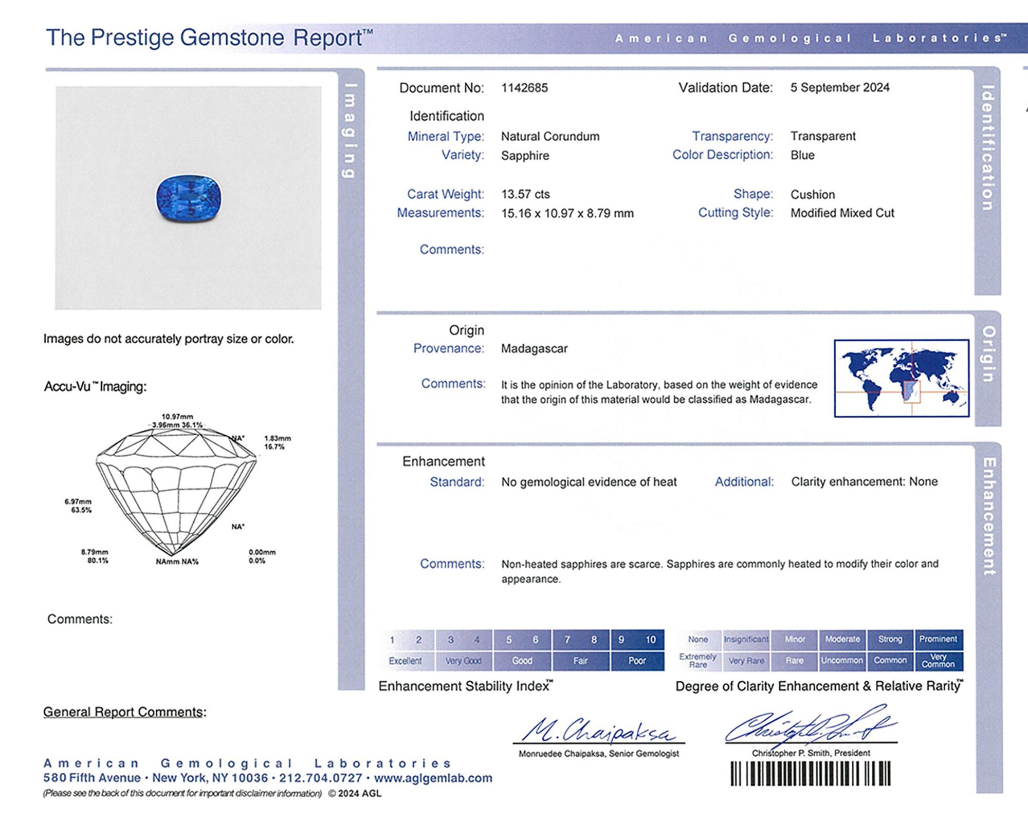 Spectra Fine Jewelry AGL-zertifiziert 13,57 Karat Madagaskar Saphir Diamant Ring Damen im Angebot
