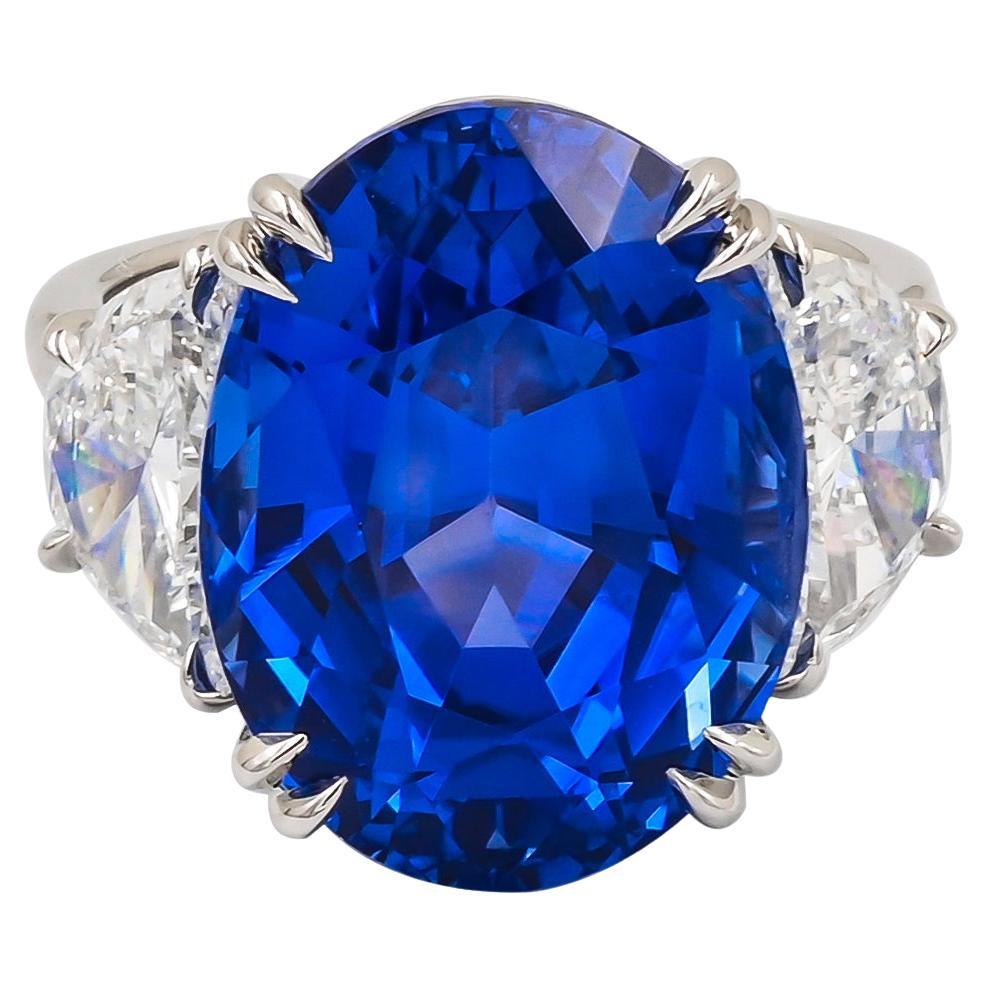 Bague Spectra Fine Jewelry certifiée AGL, saphir de Ceylan 20.63 carats et diamant
