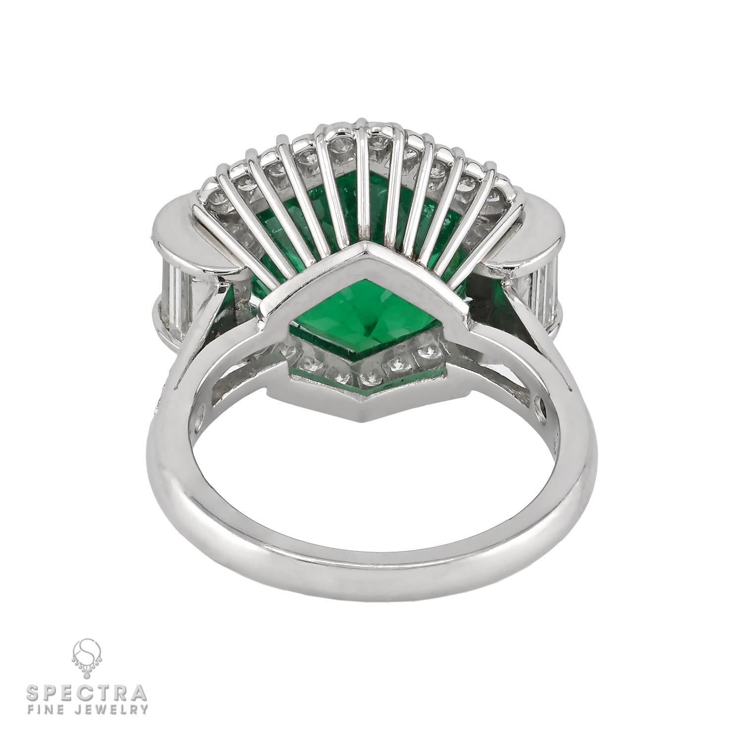 Contemporary Spectra Fine Jewelry AGL Certified 7.05 Carat Colombian Emerald Diamond Ring For Sale