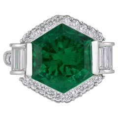 Spectra Fine Jewelry AGL Certified 7.05 Carat Colombian Emerald Diamond Ring