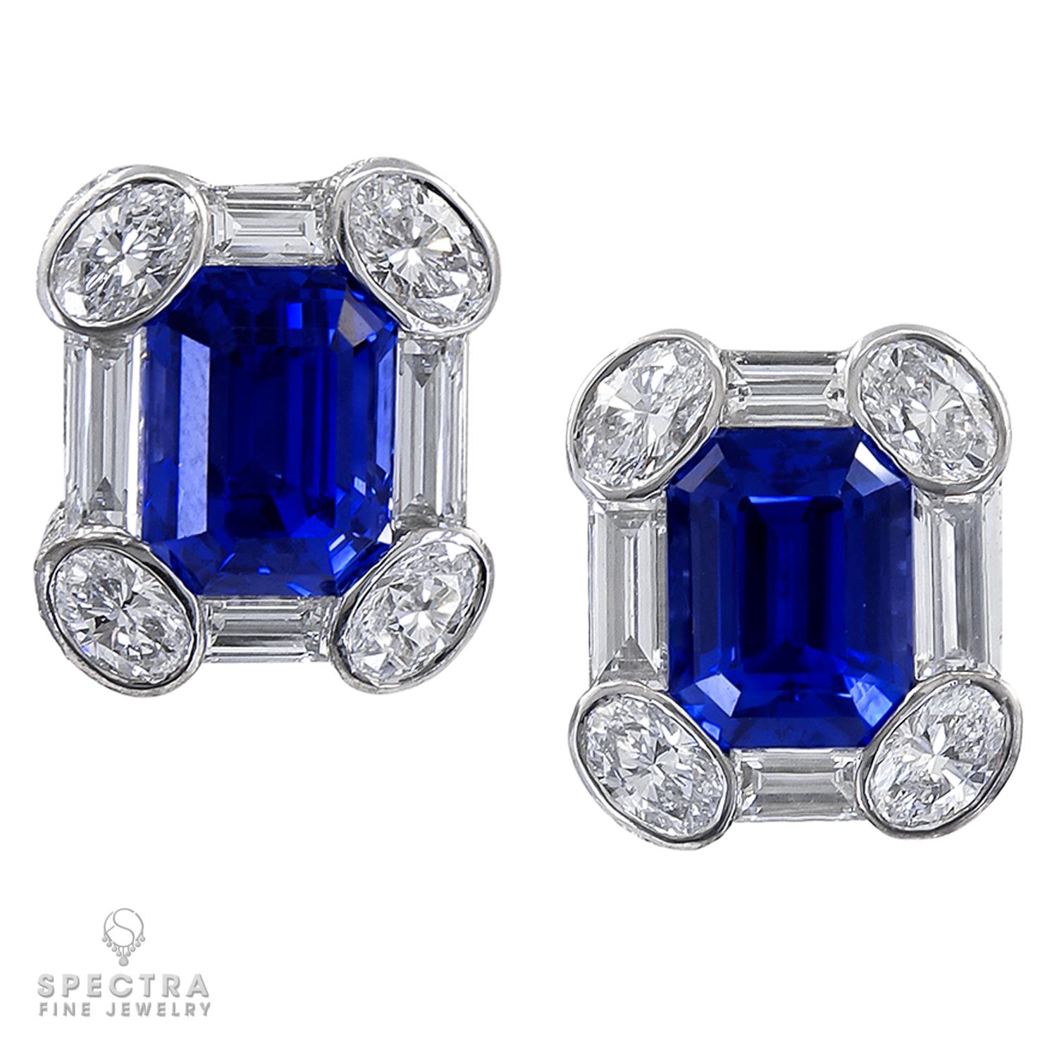 Spectra Fine Jewelry Boucles d'oreilles en platine avec saphirs et diamants certifiés AGL Pour femmes en vente