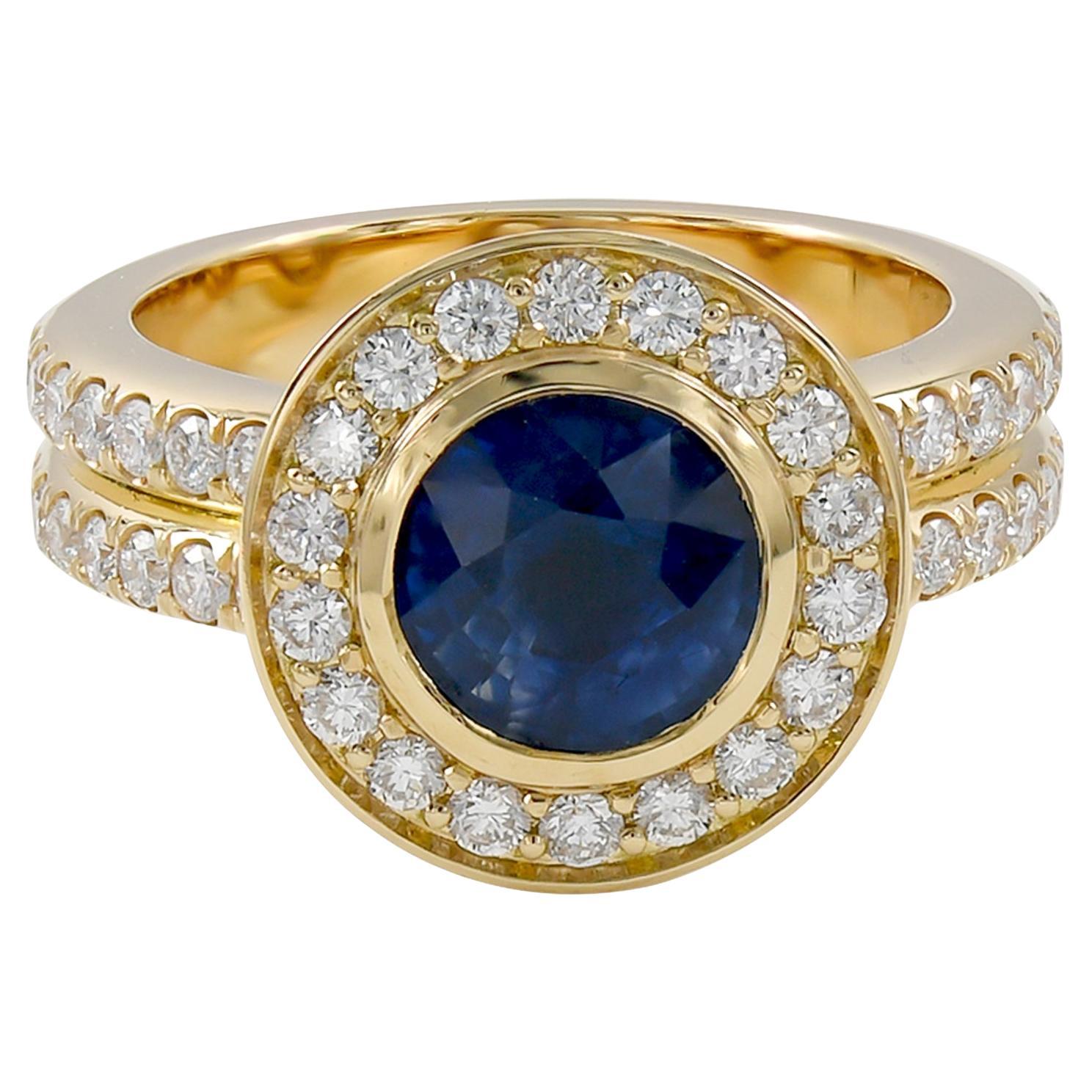 Spectra Fine Jewelry Blue Sapphire Diamond Cocktail Ring For Sale