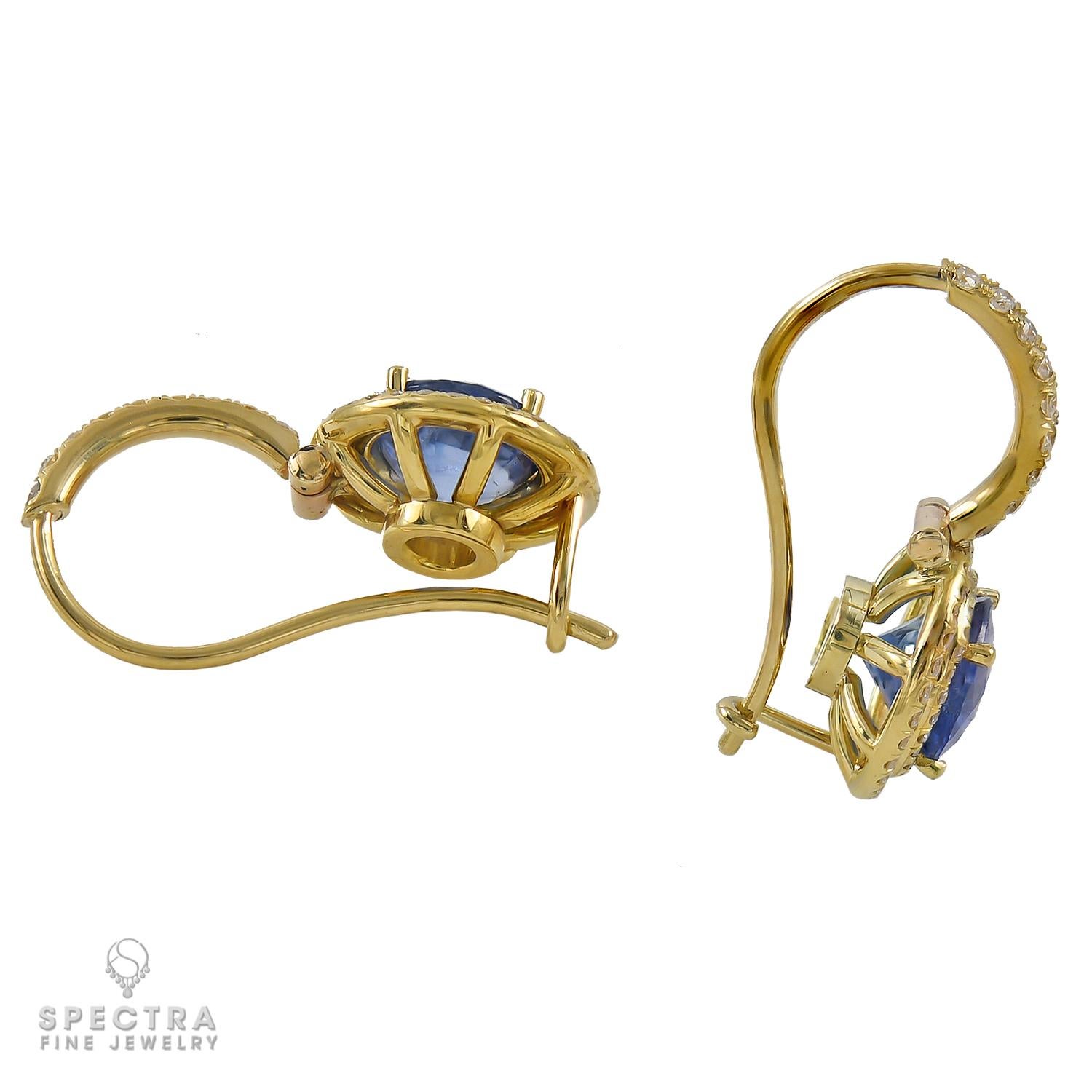 Round Cut Spectra Fine Jewelry Blue Sapphire Diamond Earrings For Sale