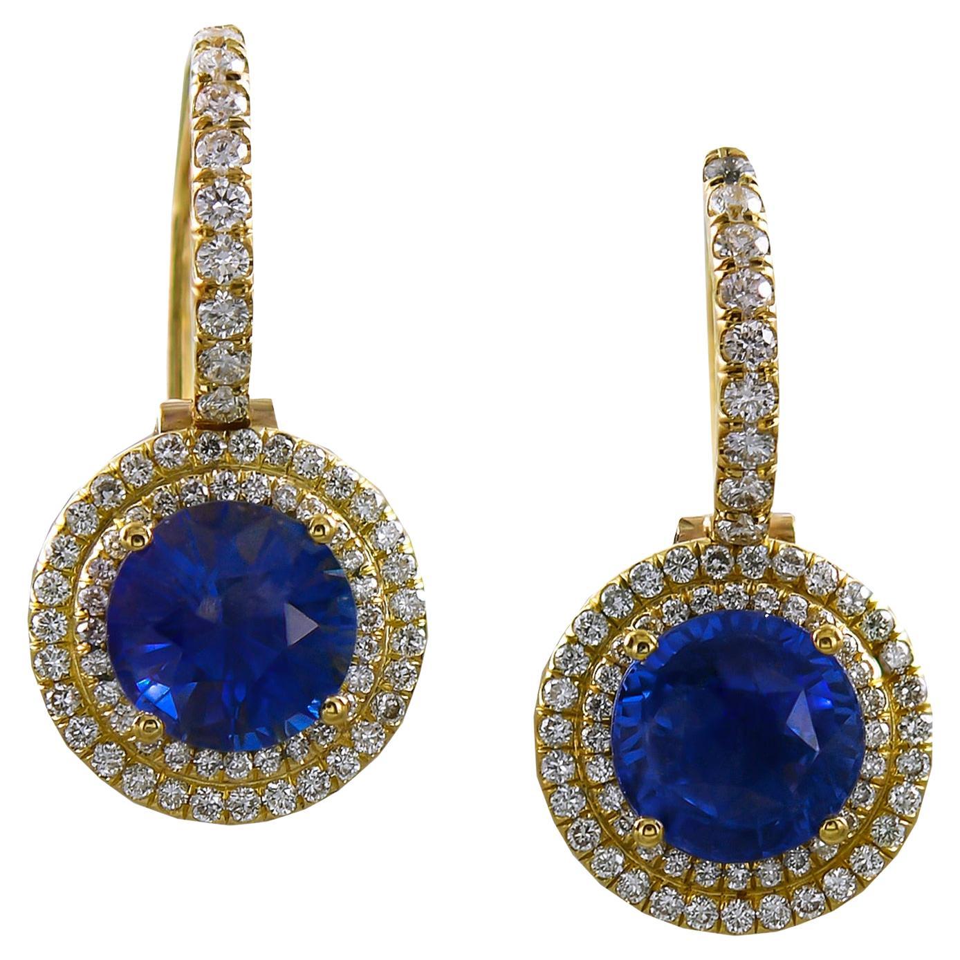 Spectra Fine Jewelry Blue Sapphire Diamond Earrings For Sale