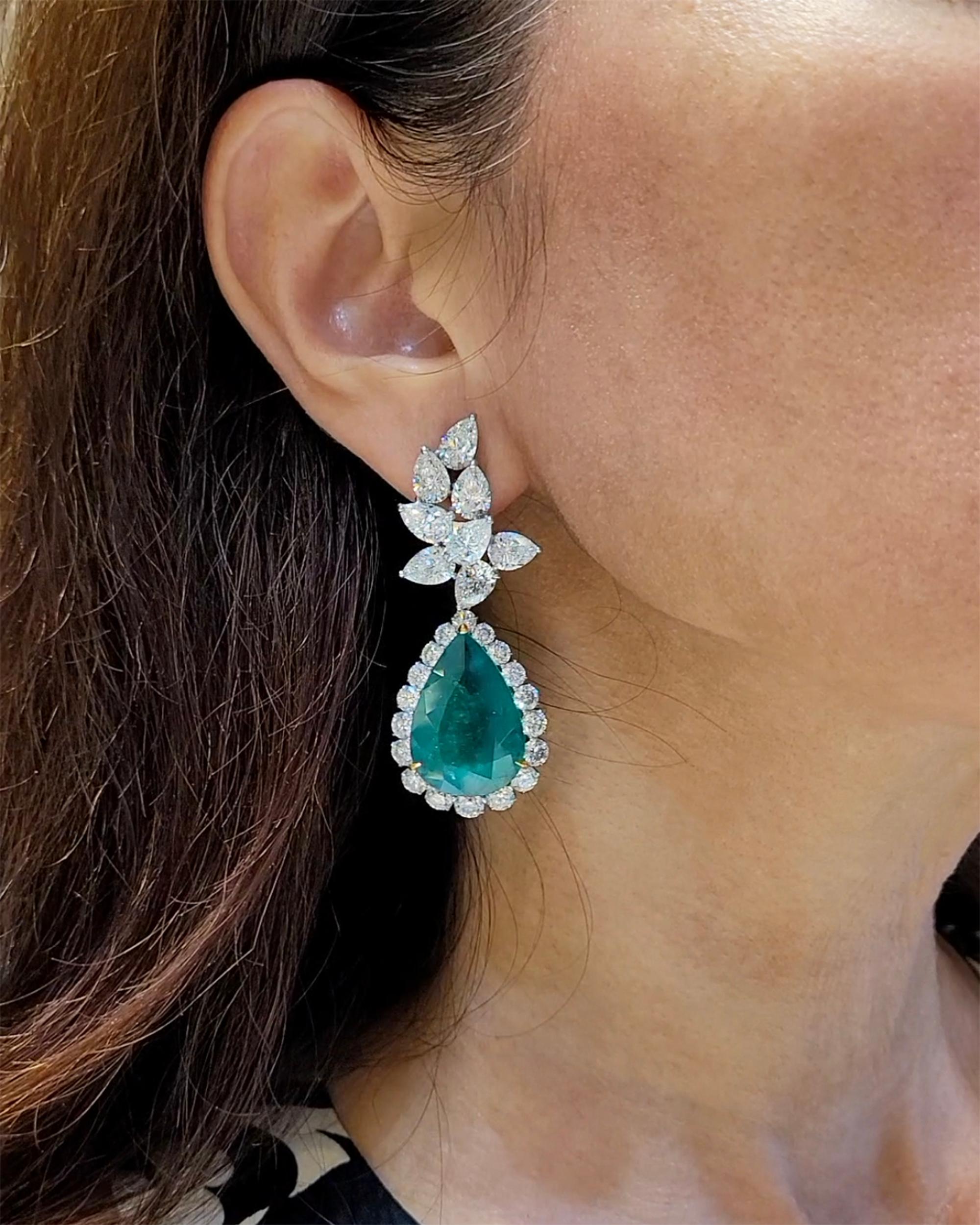 Spectra Fine Jewelry Certified Colombian Emerald Diamond Drop Earrings For Sale 1