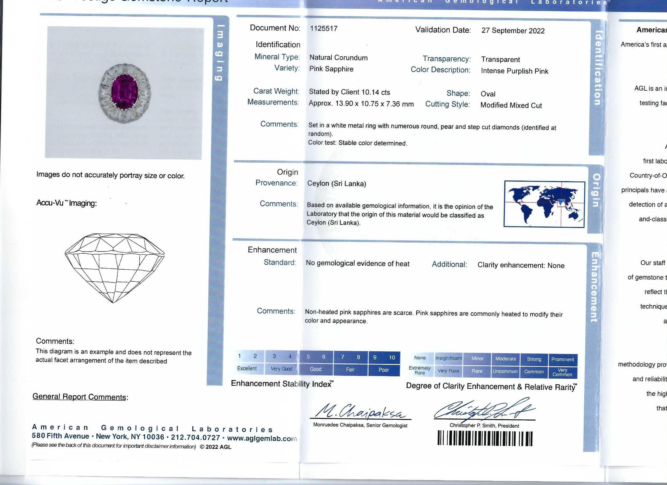 Taille ovale Bague Spectra Fine Jewelry, saphir rose certifié 10,14 carats et diamant en vente