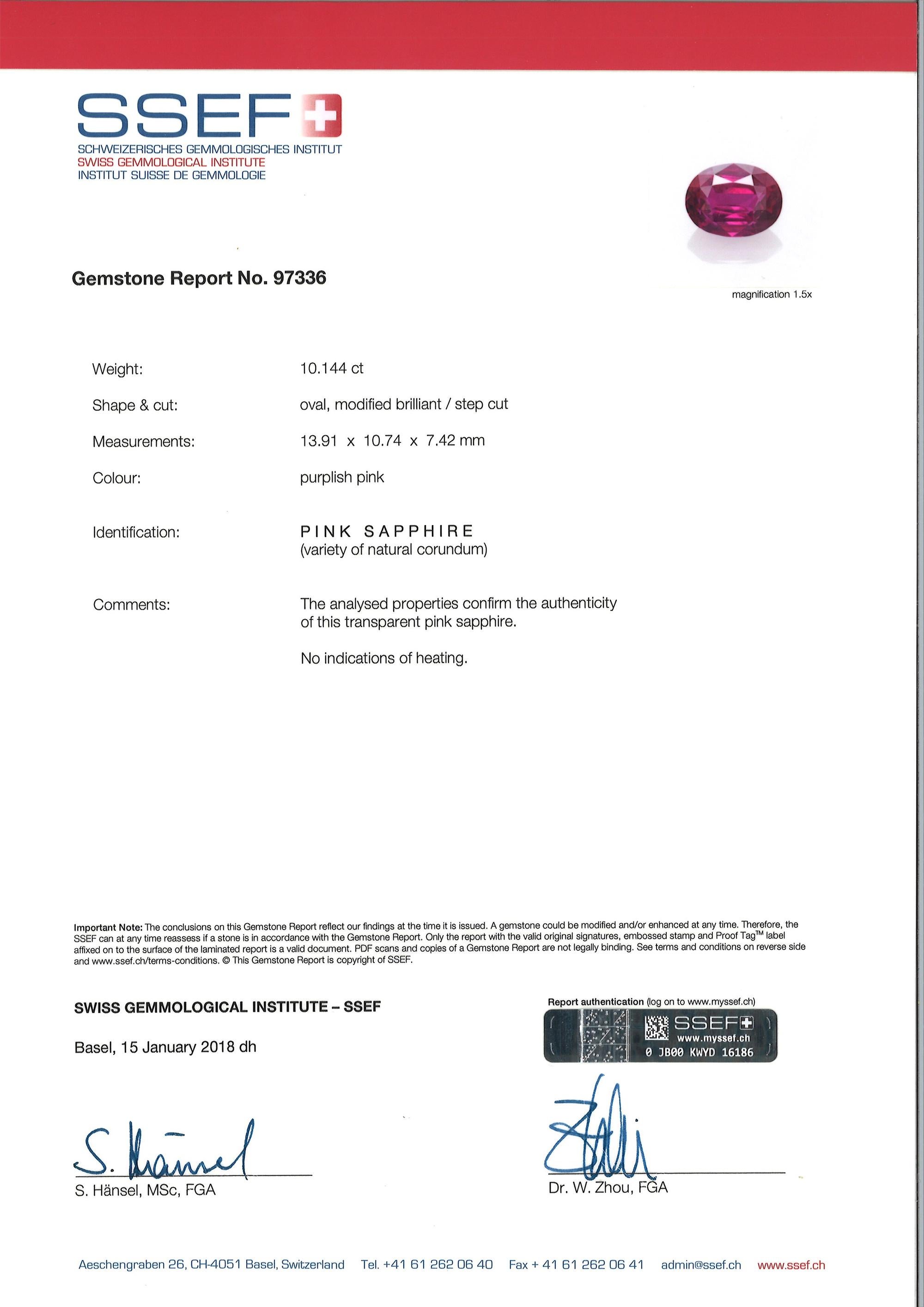 Spectra Fine Jewelry, zertifizierter 10,14 Karat rosa Saphir-Diamantring Damen im Angebot