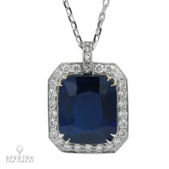 Spectra Fine Jewelry Certified 17.66 Carat Ceylon Sapphire Diamond Necklace