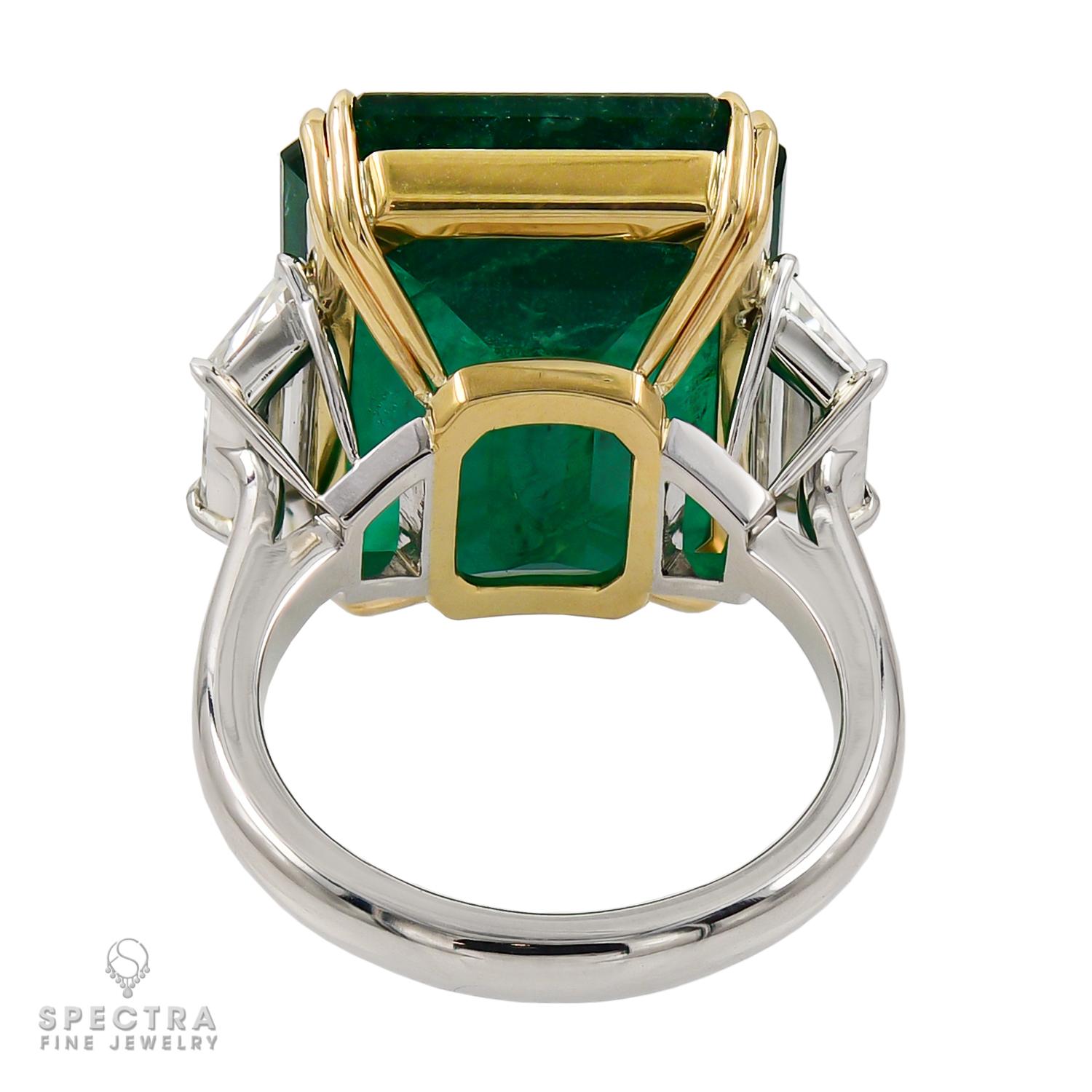 Contemporary Spectra Fine Jewelry Certified 18.38 Carat Zambian Emerald Diamond Ring For Sale