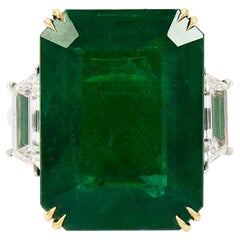 Spectra Fine Jewelry Certified 18.38 Carat Zambian Emerald Diamond Ring