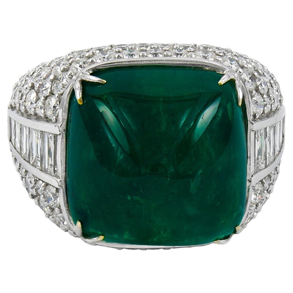 Spectra Fine Jewelry, Certified 19.22 Carat Colombian Emerald Diamond Ring For Sale