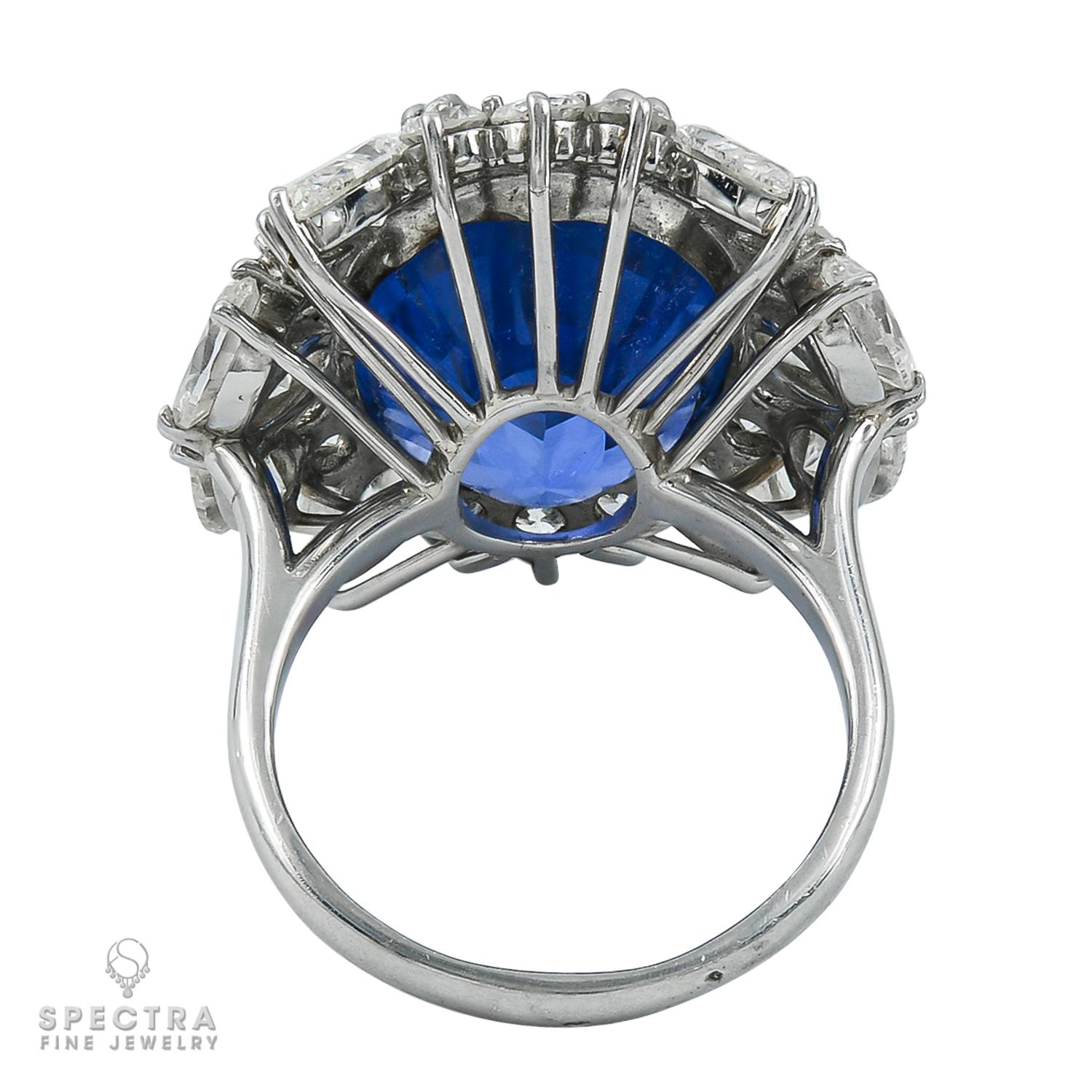 Oval Cut Spectra Fine Jewelry Certified 26.19 Carat Ceylon Sapphire Diamond Ring For Sale