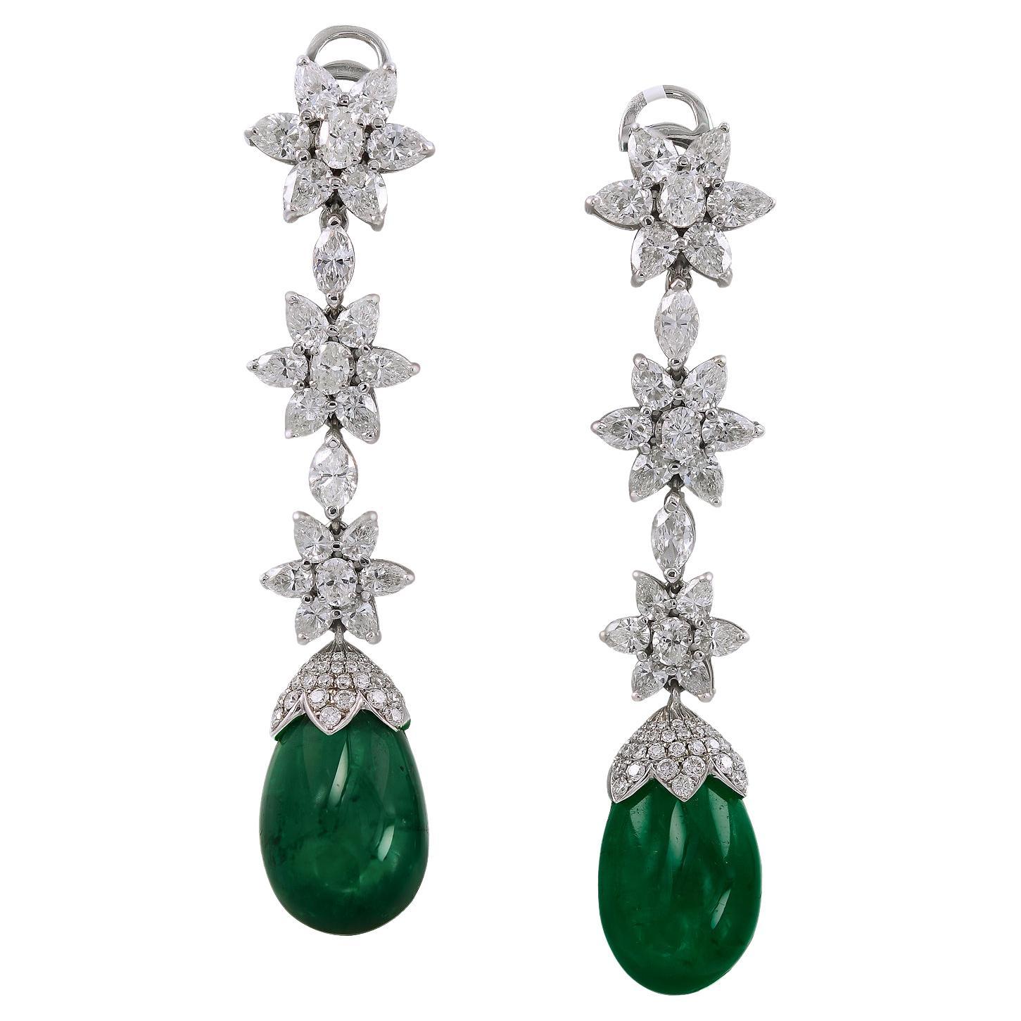 Spectra Fine Jewelry, Certified Colombian Emerald Diamond Garland Earrings For Sale