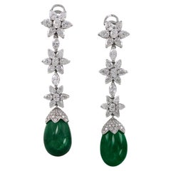 Vintage Spectra Fine Jewelry, Certified Colombian Emerald Diamond Garland Earrings
