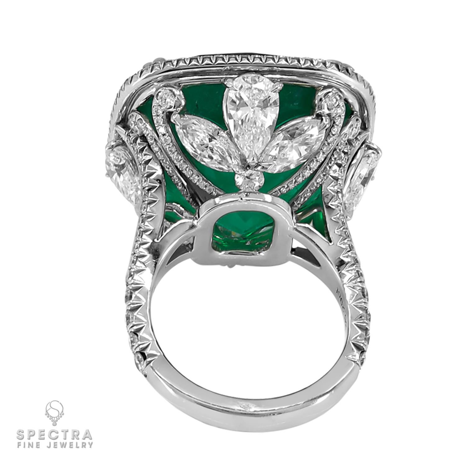 Der feine Schmuck von Spectra, zertifizierter 36,29 Karat kolumbianischer Smaragd-Diamantring im Zustand „Neu“ im Angebot in New York, NY