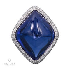 Certified 38.53 Carat Sugarloaf Sapphire Diamond Ring