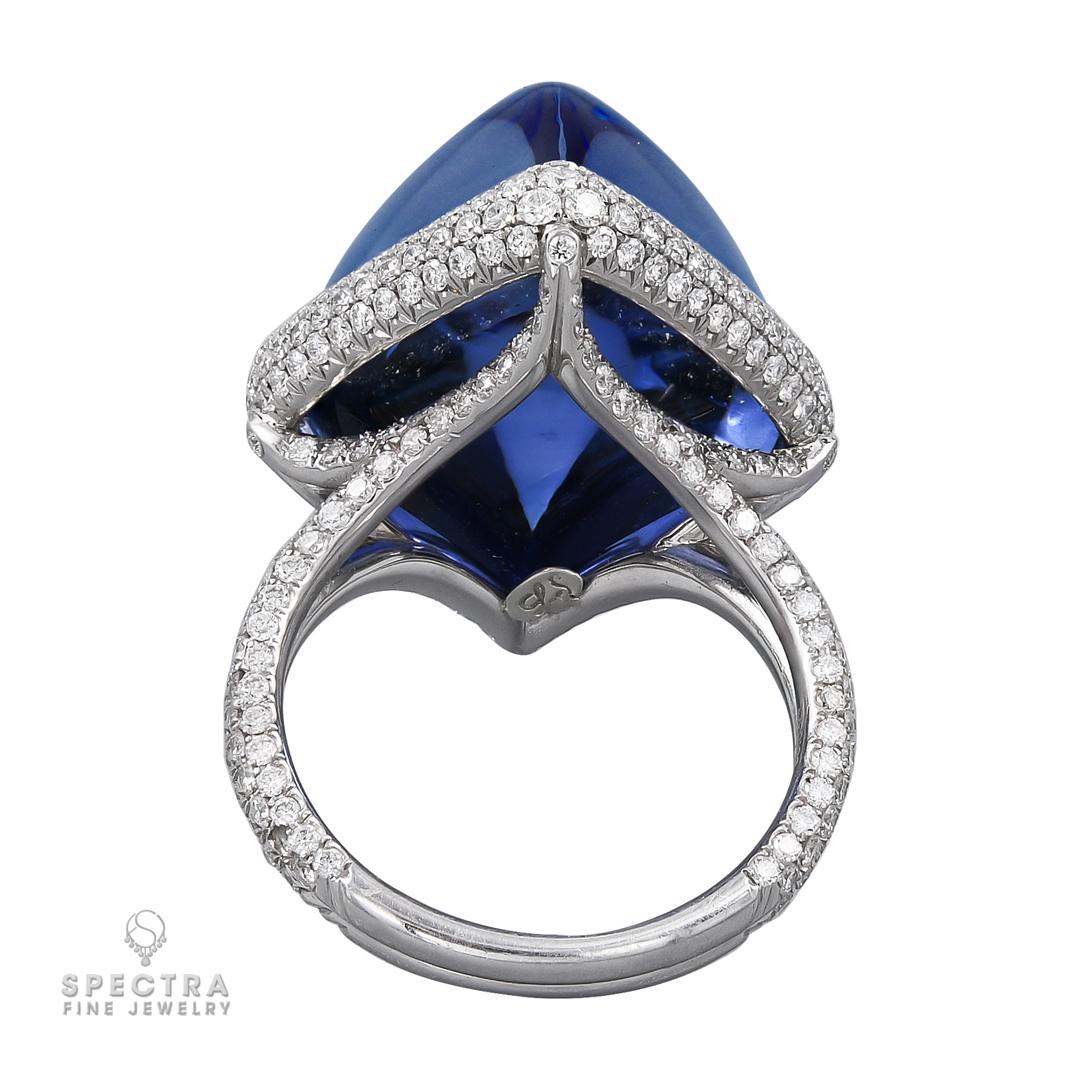 Modern Certified 38.53 Carat Sugarloaf Sapphire Diamond Ring For Sale