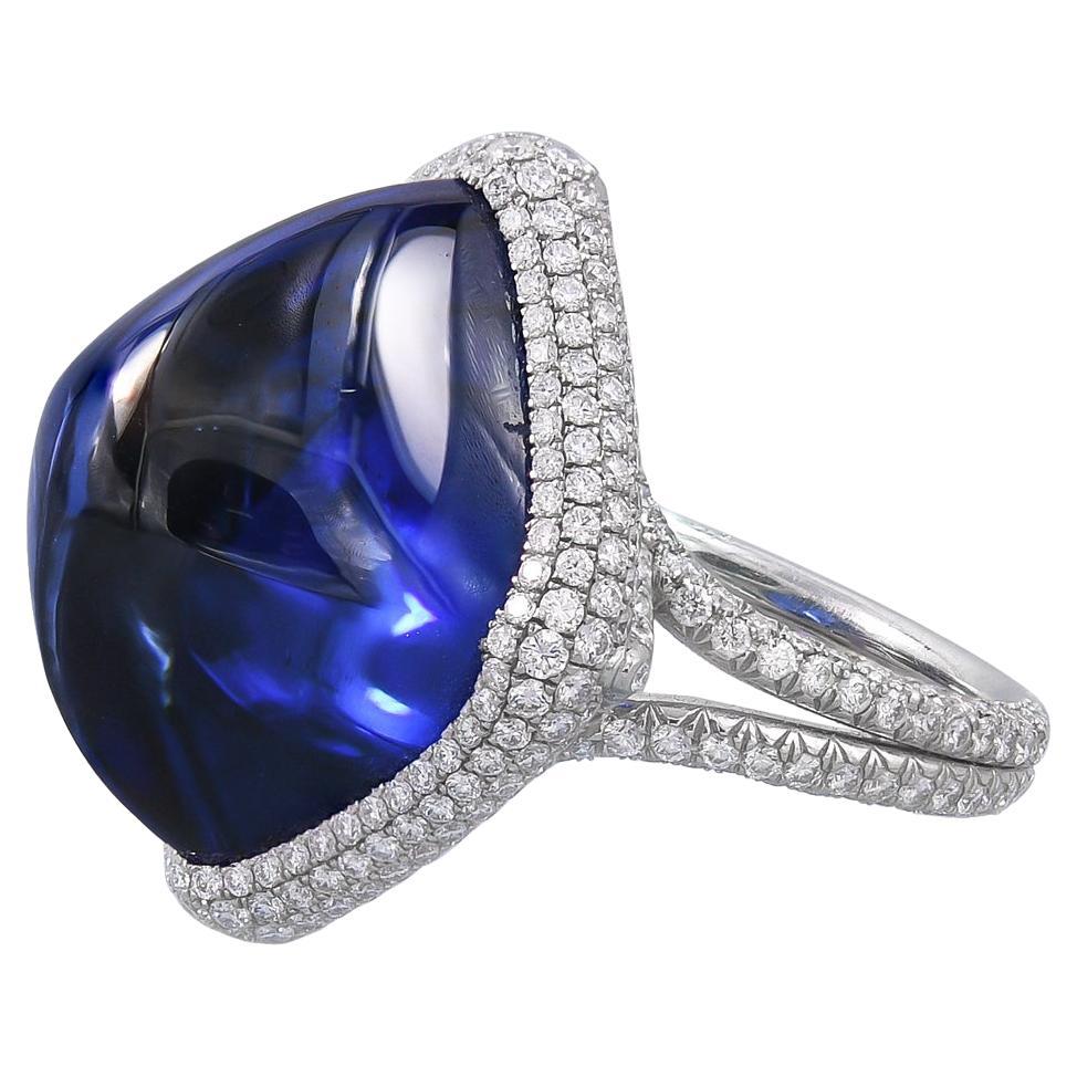 Certified 38.53 Carat Sugarloaf Sapphire Diamond Ring