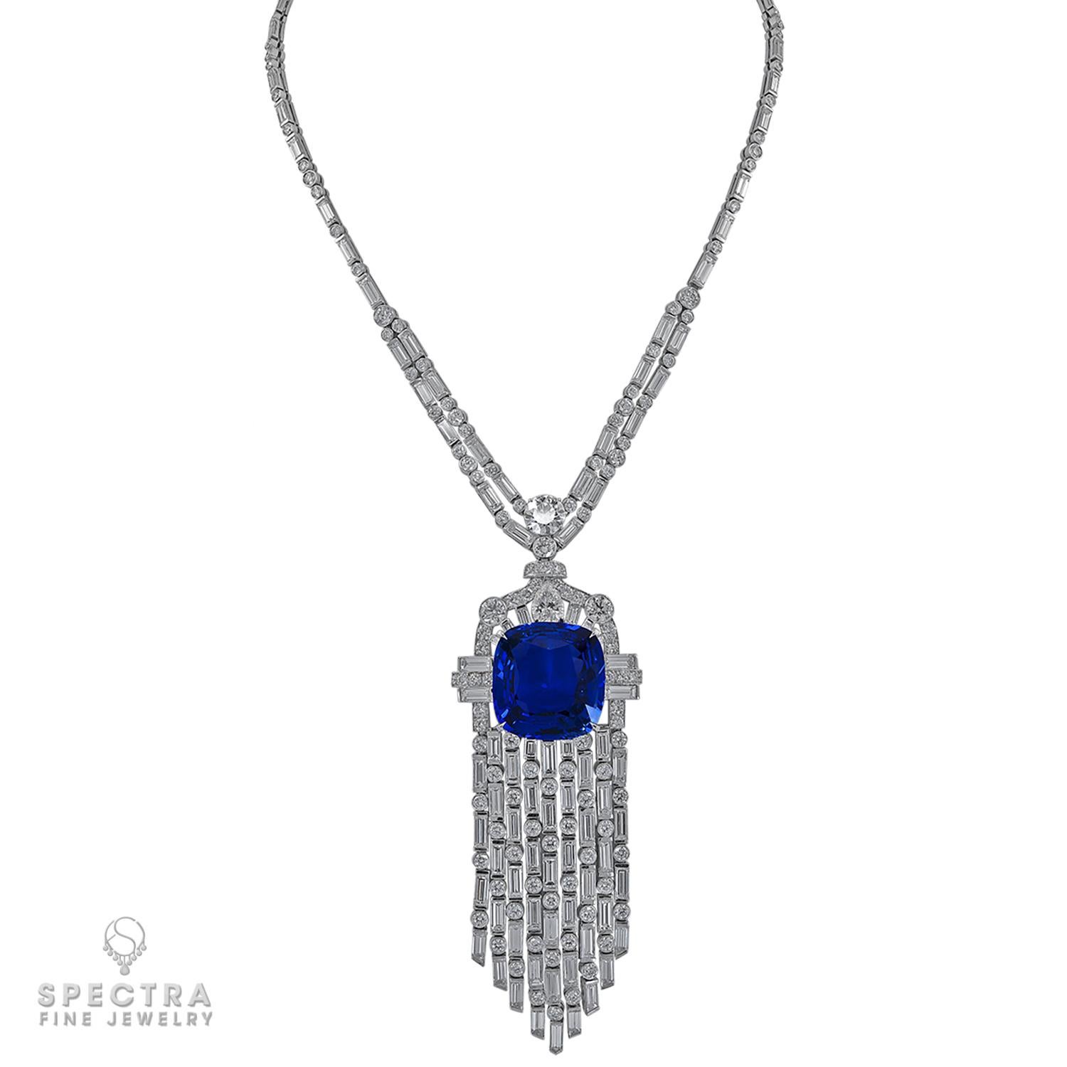 Contemporary Spectra Fine Jewelry 38.60 Carat Ceylon Sapphire Diamond Platinum Necklace For Sale