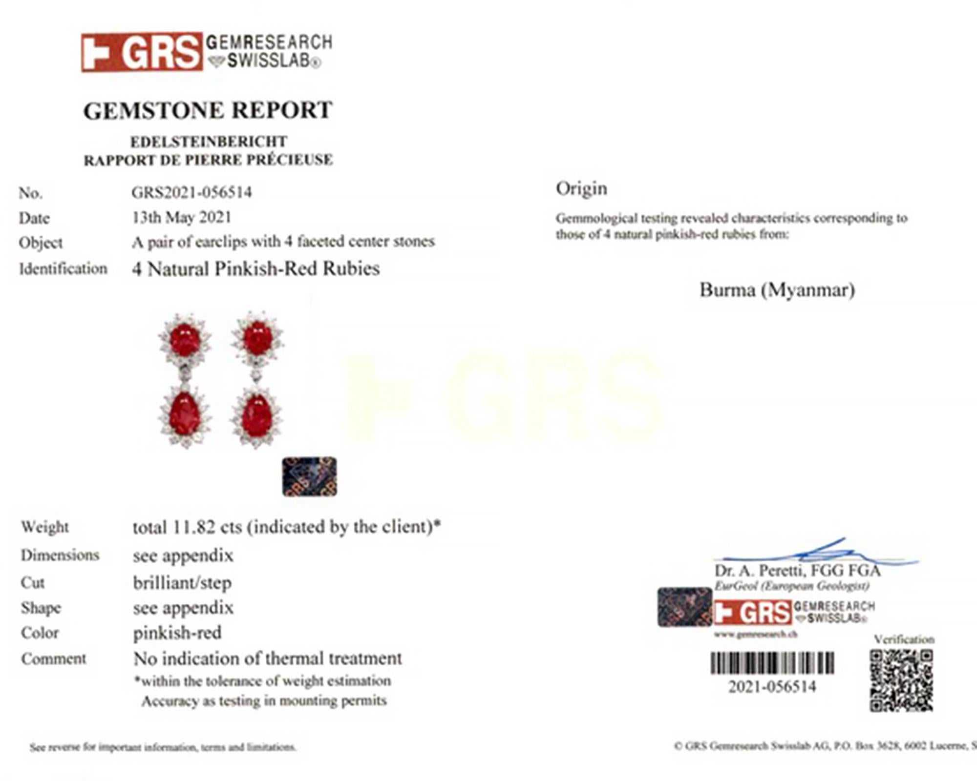 Women's Spectra Fine Jewelry GRS Certified Burma Ruby Diamond Earrings