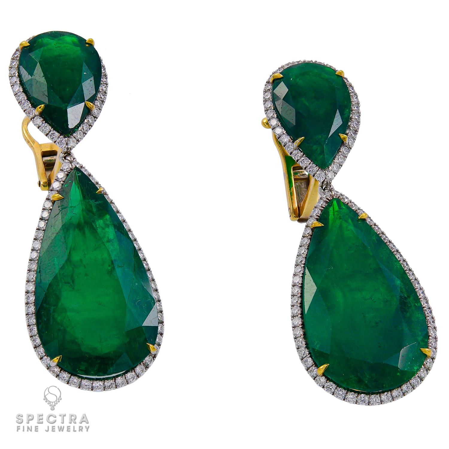 Pear Cut Spectra Fine Jewelry, Certified Colombian Emerald Drop Earrings For Sale