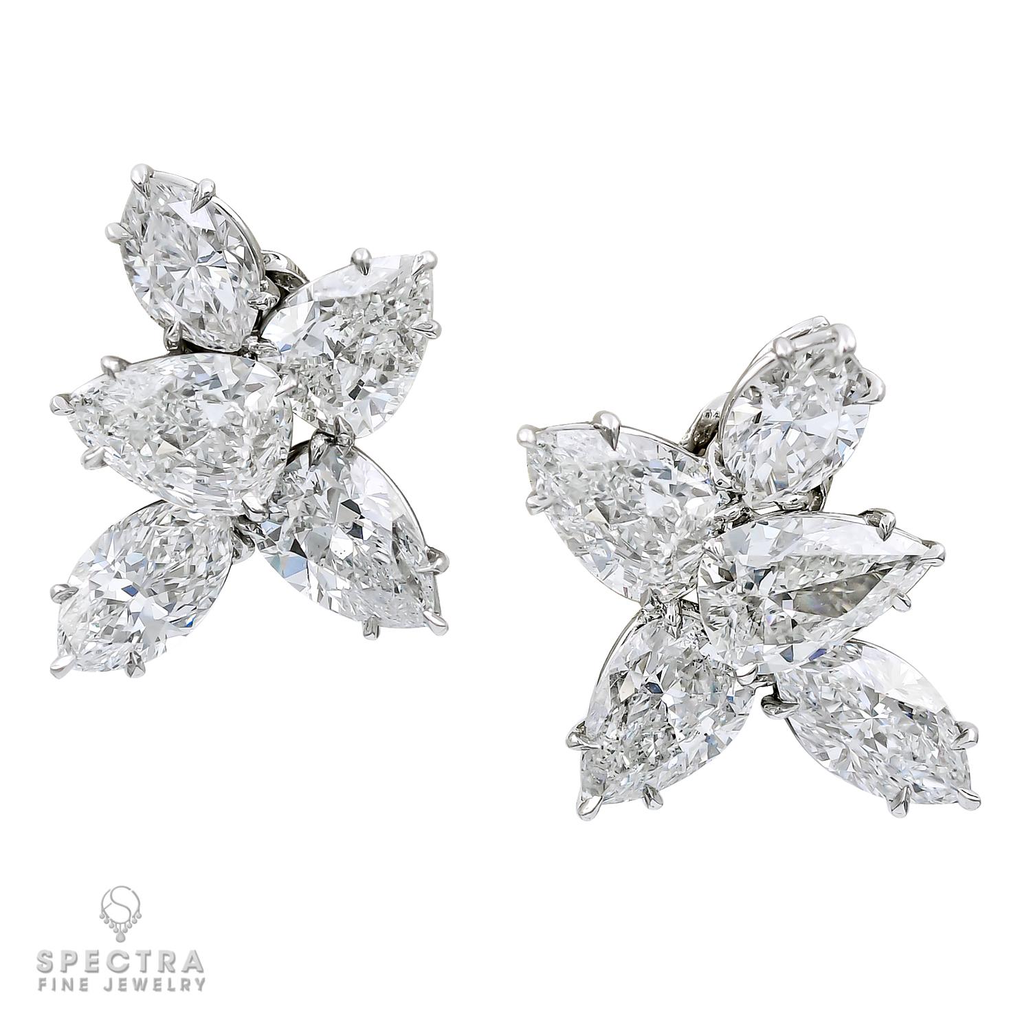 Mixed Cut Spectra Fine Jewelry Marquis & Pear-Shape Diamond Cluster Earrings For Sale